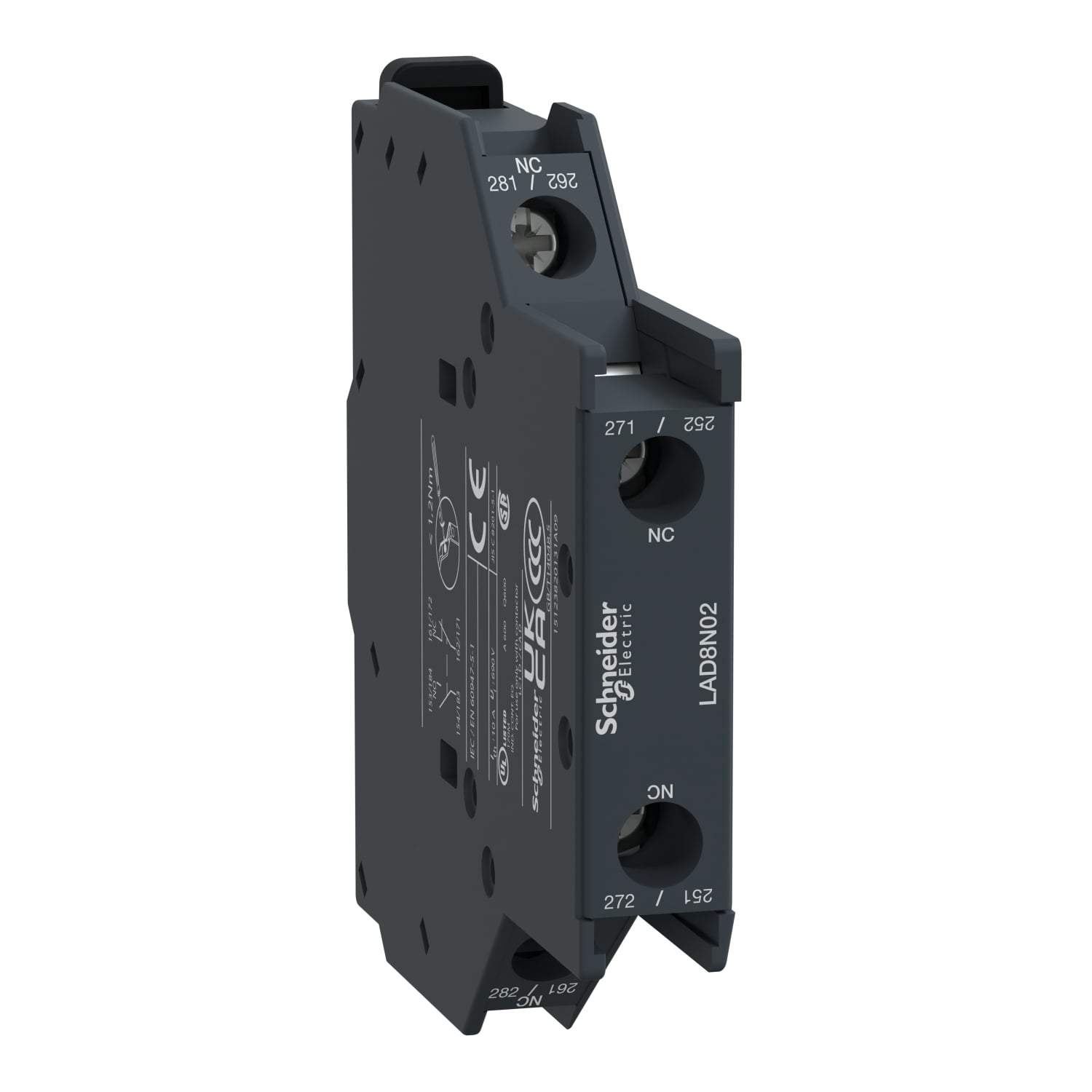 Auxiliary contact block, TeSys Deca, 2NC, side mounting, screw clamp terminals