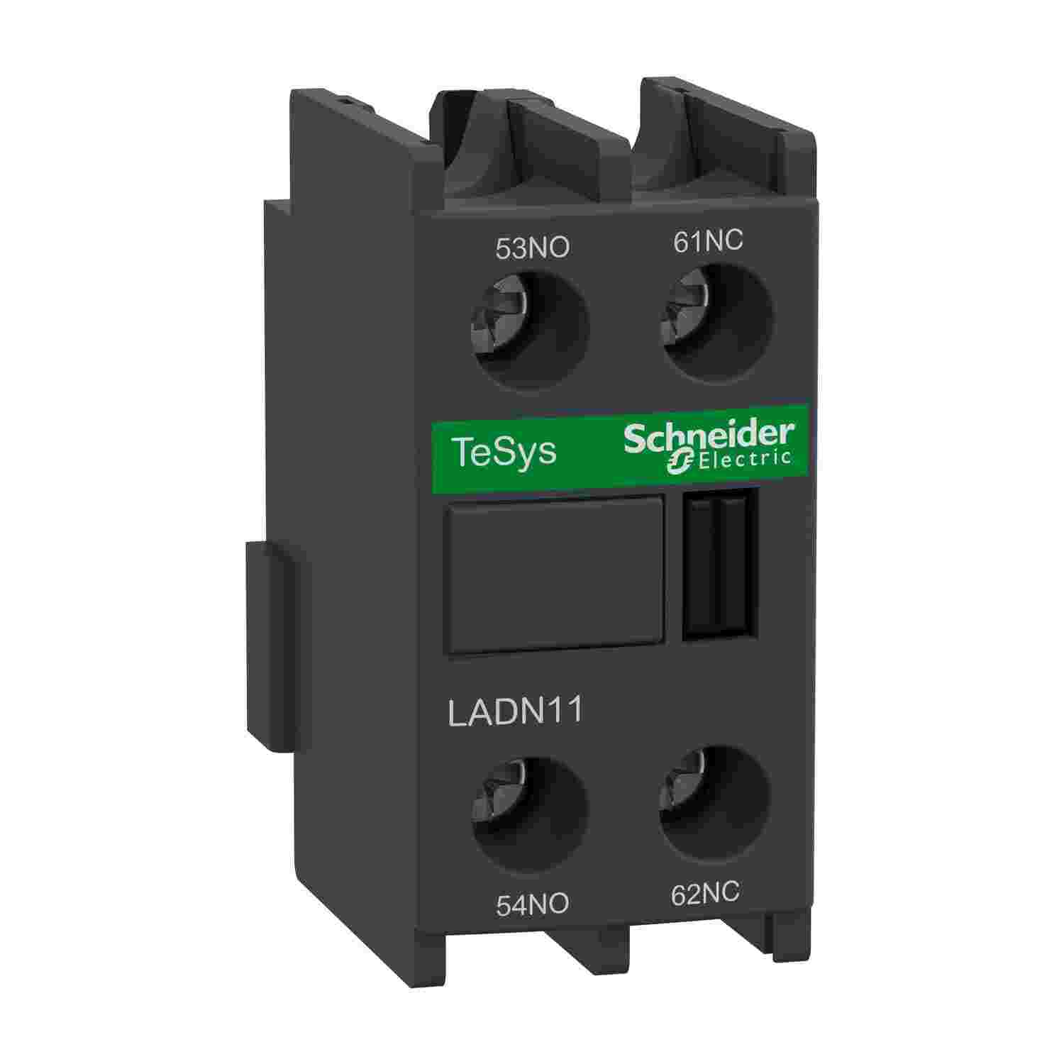 TeSys Deca, auxiliary contact block, 1 NO and 1 NC, top mount, screw clamp terminals, for LC1D09 to LC1D150 contactors