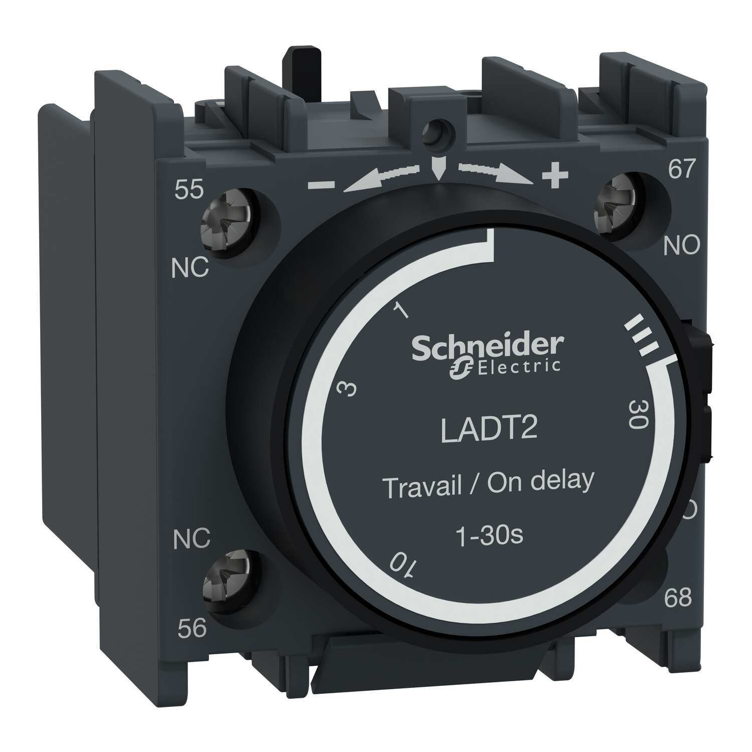 TeSys Deca, pneumatic time delay attachment, on delay, 0.1 to 30 sec, 1 NO and 1 NC, screw clamp terminals