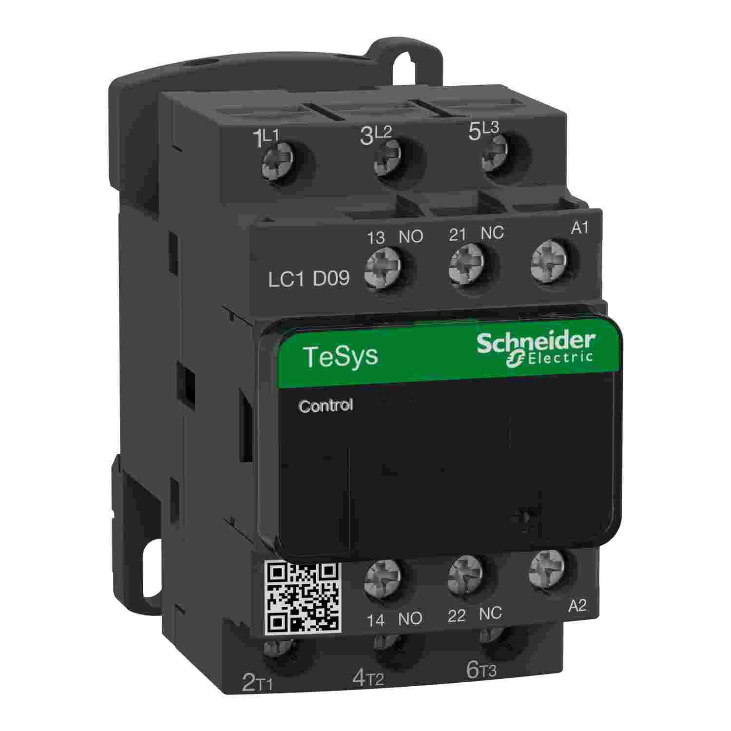 IEC contactor, TeSys Deca, nonreversing, 9A, 5HP at 480VAC, up to 100kA SCCR, 3 phase, 3 NO, 220VAC 50/60Hz coil, open style