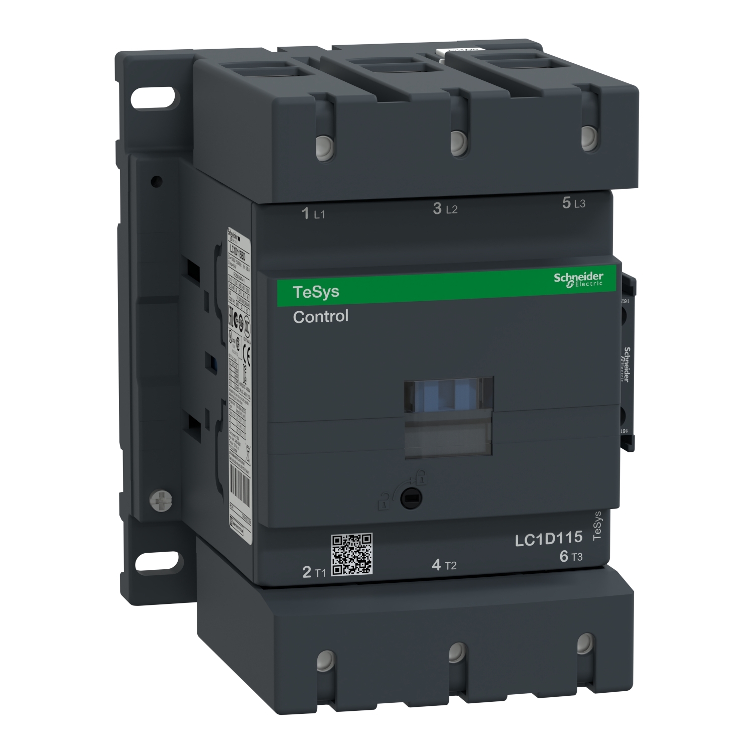 IEC contactor, TeSys Deca, nonreversing, 115A, 75HP at 480VAC, up to 100kA SCCR, 3 phase, 3 NO, 24VDC coil, open style