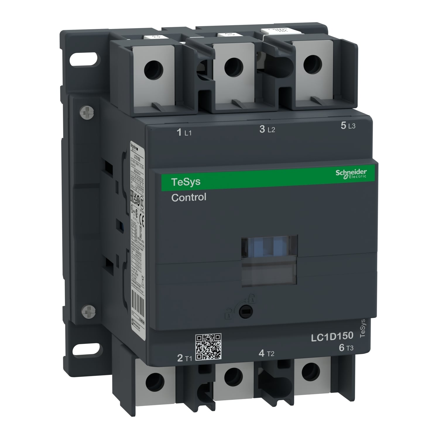 IEC contactor, TeSys Deca, nonreversing, 150A, 100HP at 480VAC, 3 phase, 3 pole, 3 NO, 24VDC coil, open style
