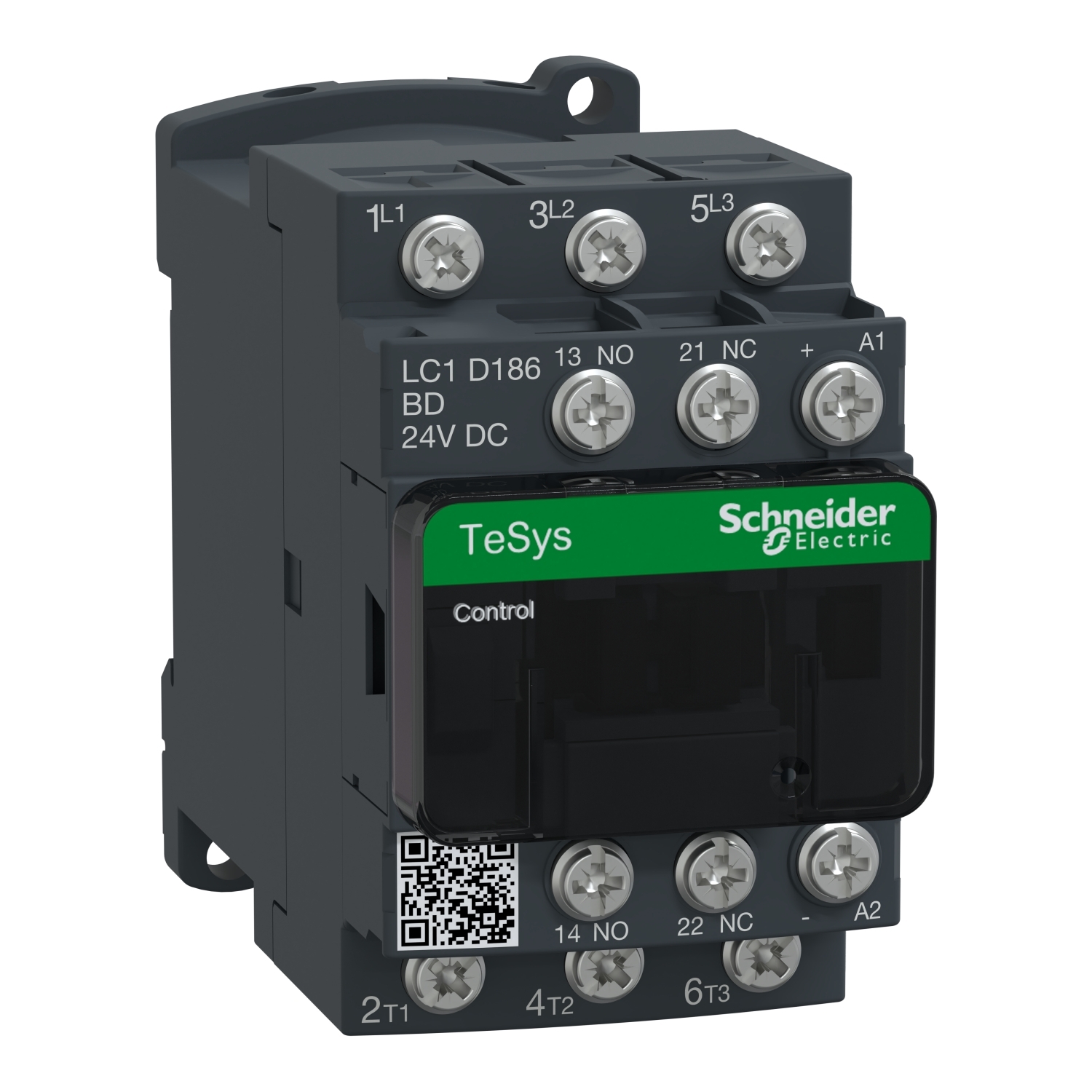 IEC contactor, TeSys Deca, nonreversing, 18A, 10HP at 480VAC, 3 phase, 3 pole, 3 NO, 24VDC coil, open style