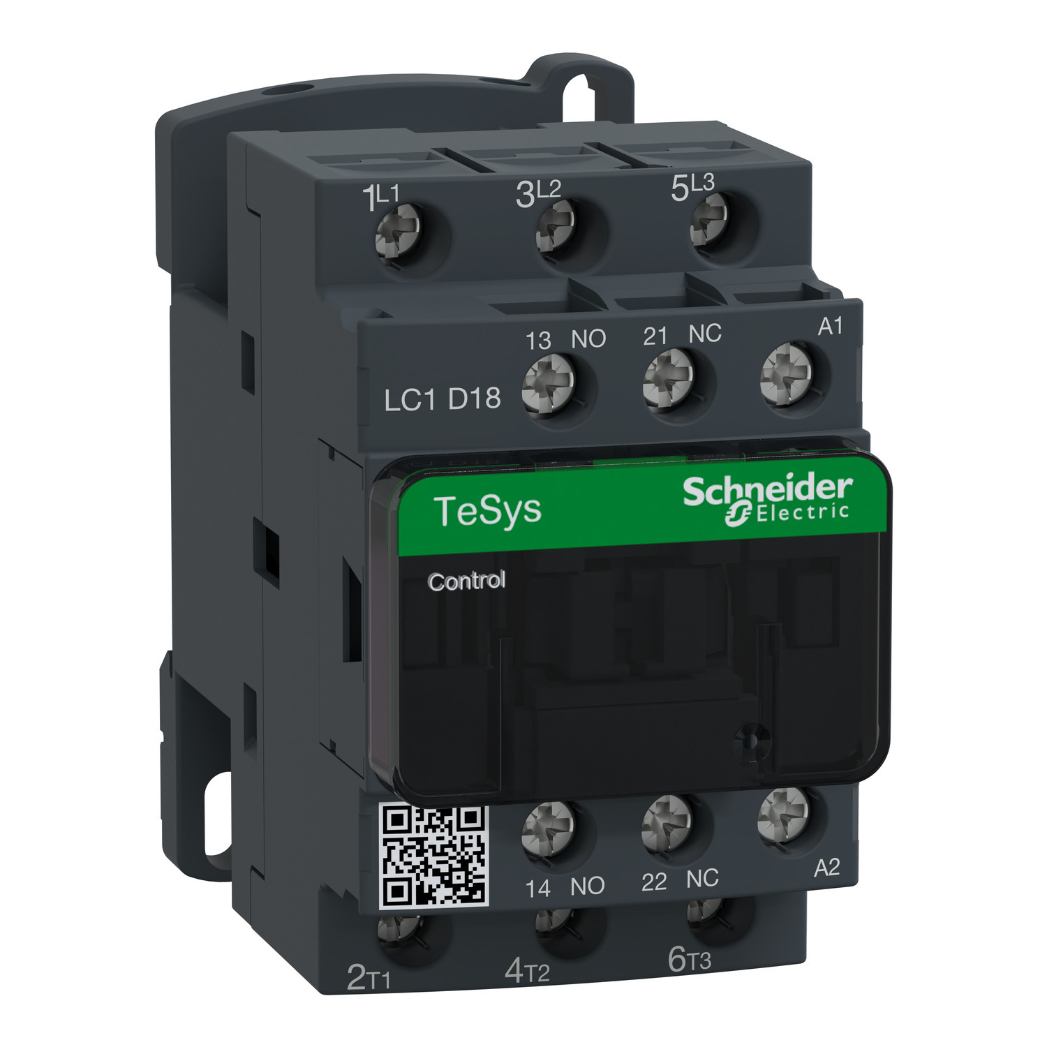 IEC contactor, TeSys Deca, nonreversing, 18A, 10HP at 480VAC, up to 100kA SCCR, 3 phase, 3 NO, 24VAC 50/60Hz coil, open