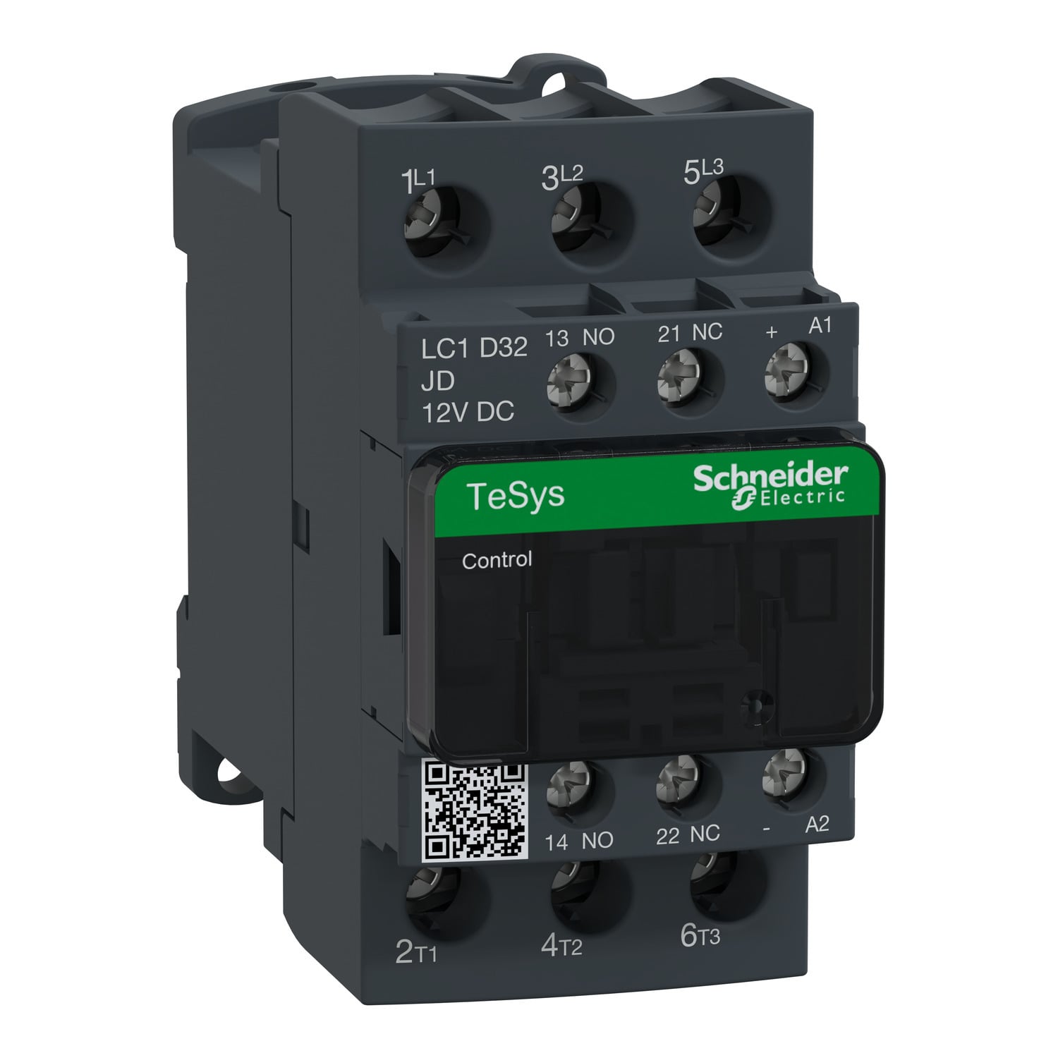 IEC contactor, TeSys Deca, nonreversing, 32A, 20HP at 480VAC, up to 100kA SCCR, 3 phase, 3 NO, 12VDC coil, open style
