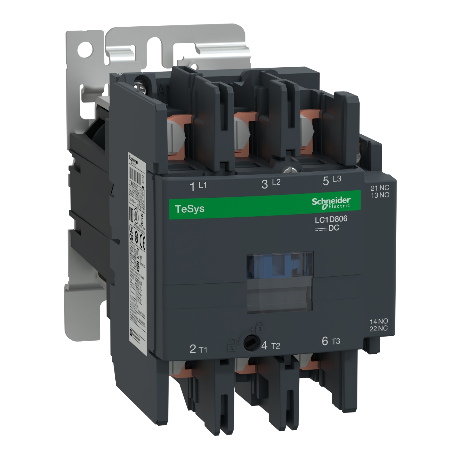 IEC contactor, TeSys Deca, nonreversing, 80A, 60HP at 480VAC, 3 phase, 3 pole, 3 NO, 24VDC coil, open style