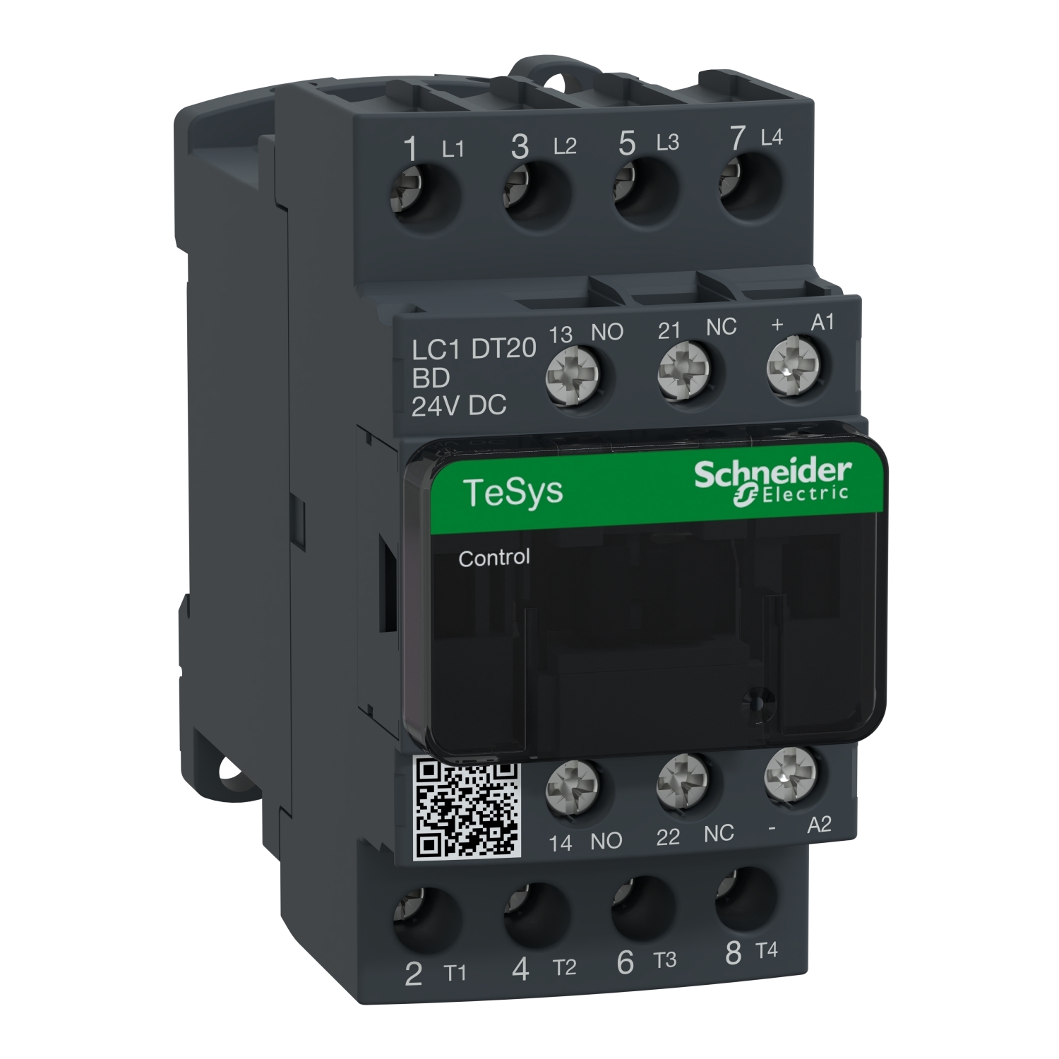 IEC contactor, TeSys Deca, nonreversing, 20A resistive, 4 pole, 4 NO, 24VDC coil, open style