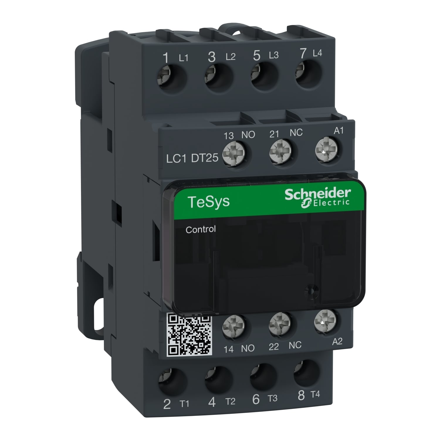 IEC contactor, TeSys Deca, nonreversing, 25A resistive, 4 pole, 4 NO, 208VAC 50/60Hz coil, open style