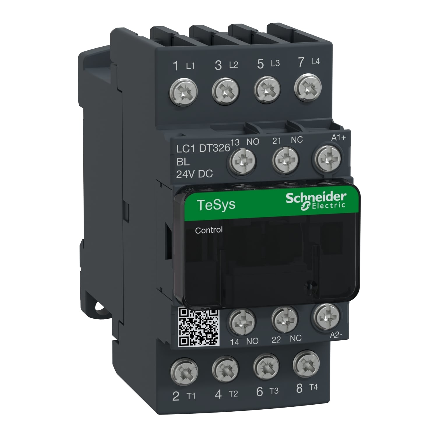 IEC contactor, TeSys Deca, nonreversing, 32A resistive, 4 pole, 4 NO, low consumption 24VDC coil, open style