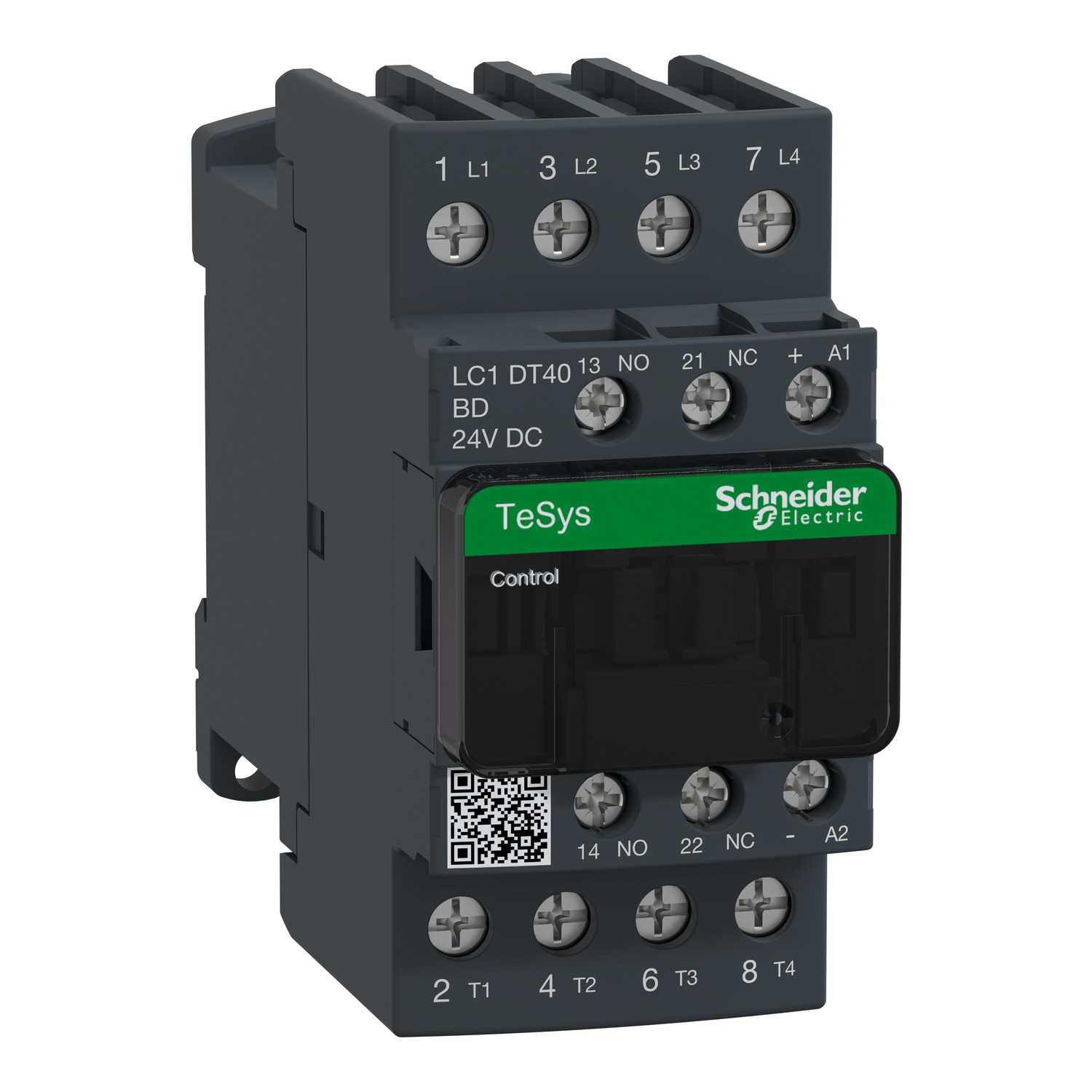 IEC contactor, TeSys Deca, nonreversing, 40A resistive, 4 pole, 4 NO, 24VDC coil, open style