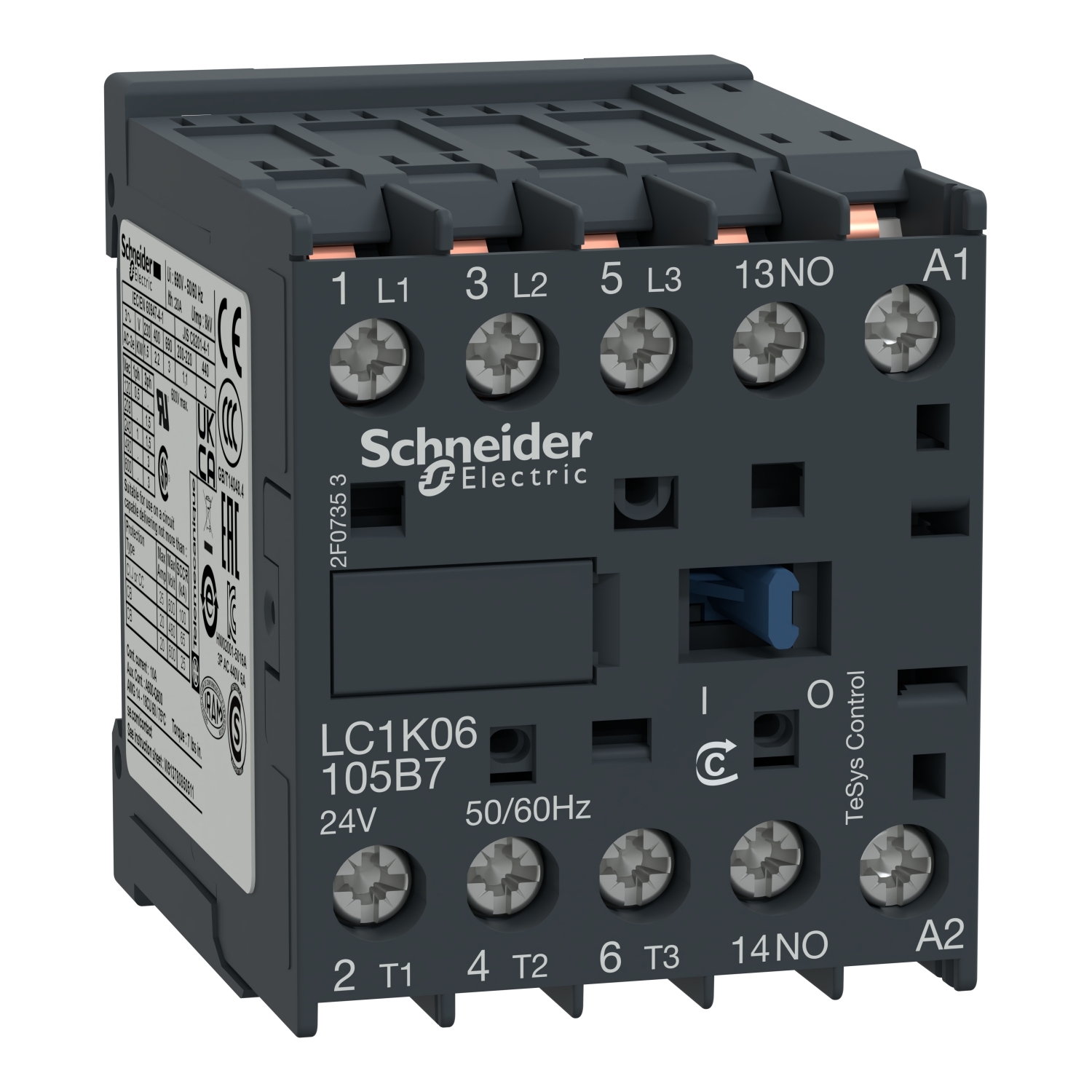 Contactor, TeSys K, 3P, AC-3, lt or eq to 440V 6A, 1 NO aux., 110VAC coil
