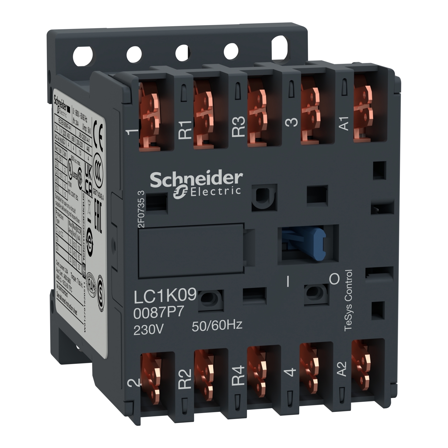 Contactor, TeSys K, 4P, 2 NO + 2 NC, AC-1, lt or eq to 440V 10A, 500VAC coil