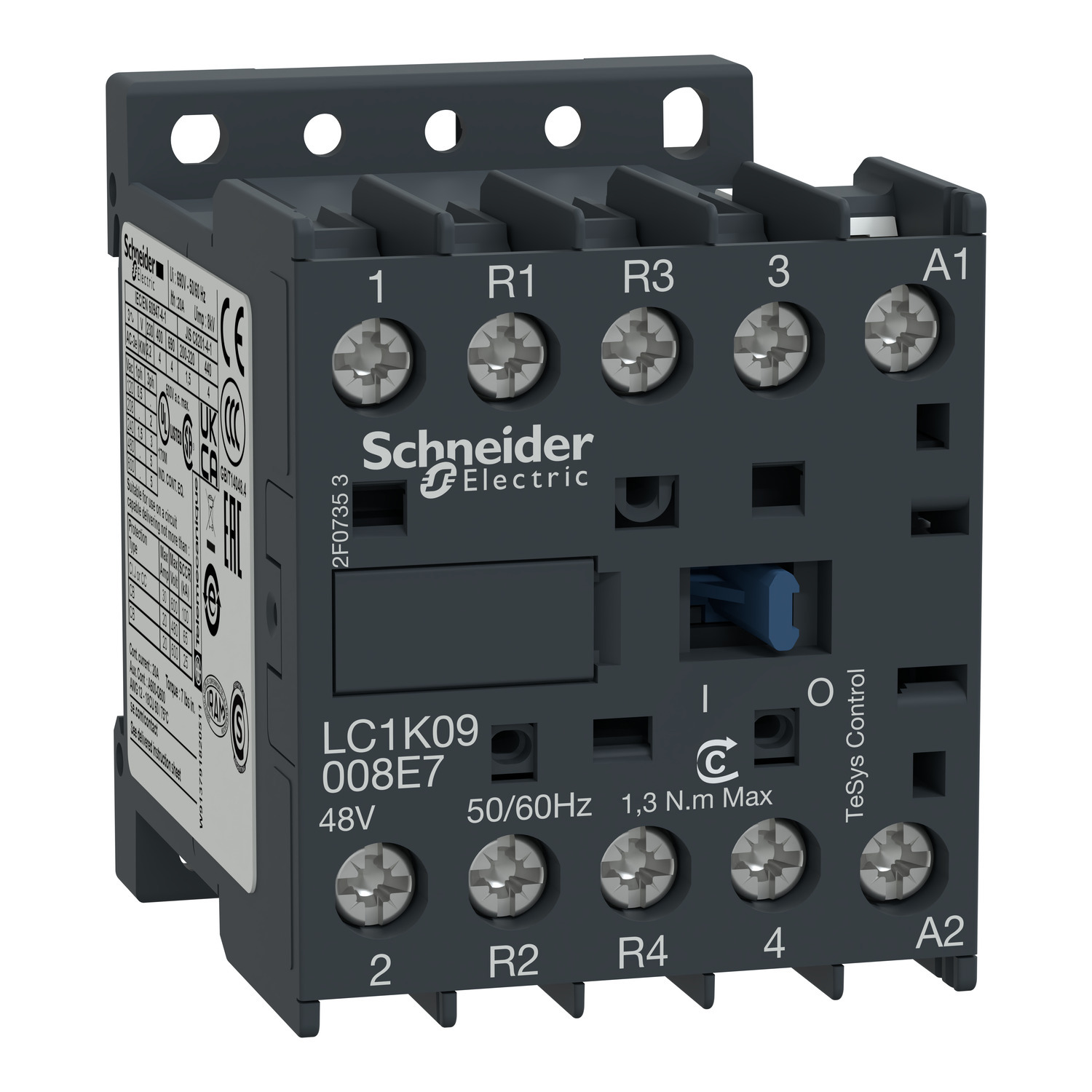 Contactor, TeSys K, 4P, 2 NO + 2 NC, AC-1, lt or eq to 440V 10A, 220 to 230VAC coil