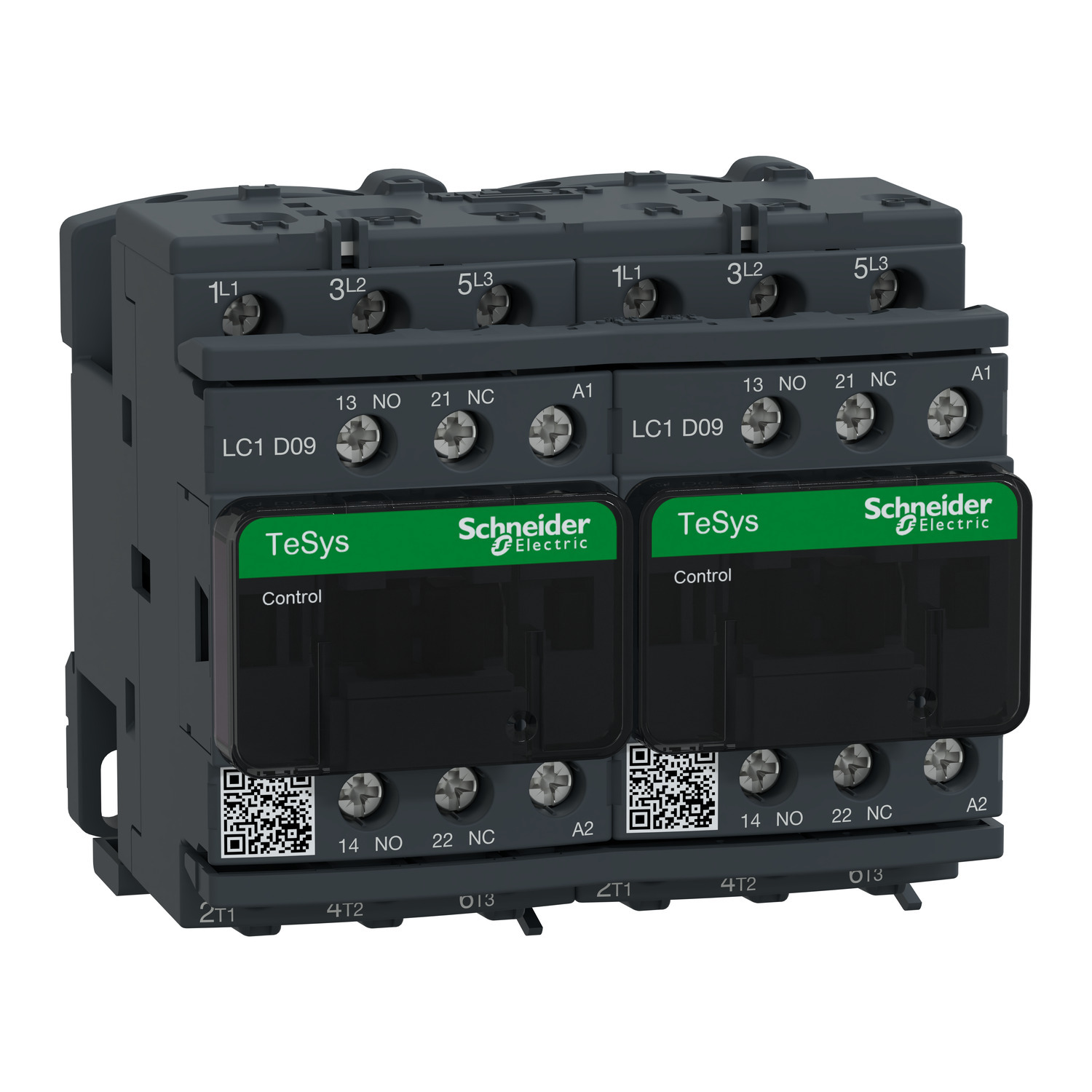 IEC contactor, TeSys Deca reversing, 9A, 5HP at 480VAC, 3 phase, 3P, 3NO, 120VAC 50/60Hz coil, open style