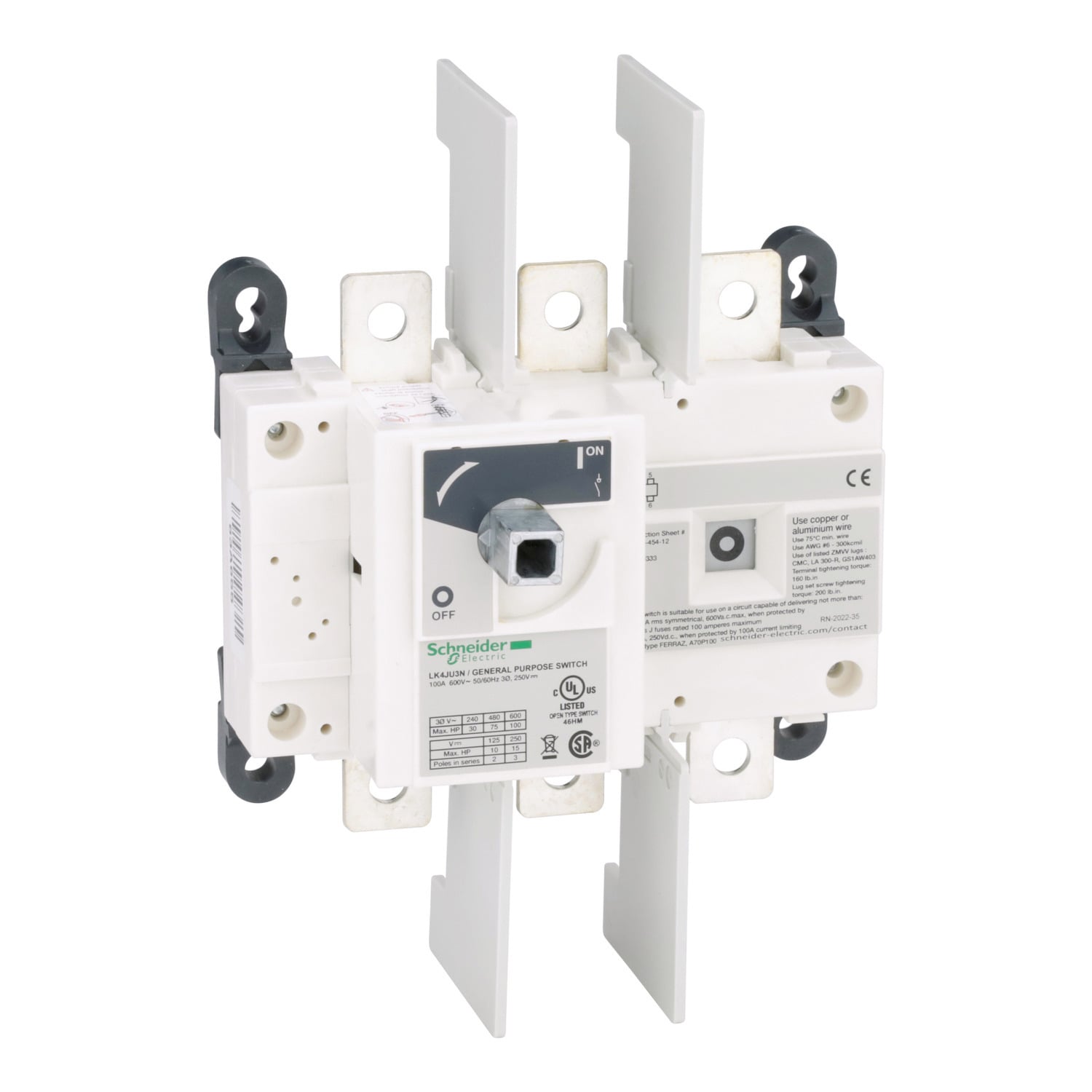 Disconnect Switch, TeSys LK, nonfusible, 100A, 600V,HP rated, 3 pole, rotary handle, up to 200kA SCCR