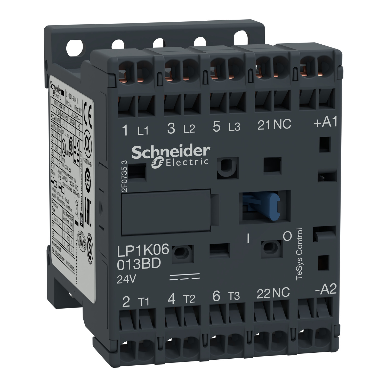 LP1K06013BD TeSys K LP1K Non-Reversing IEC Contactor, 24 V DC V Coil, 6 A, 3NO Contact, 3 Poles