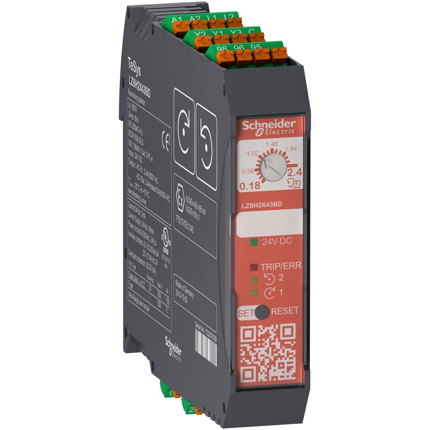 Reversing ultra compact starter, TeSys Hybrid, Safe Torque Off, 3P, 500VAC, 3kW at 400V, 24VDC, Spring trm