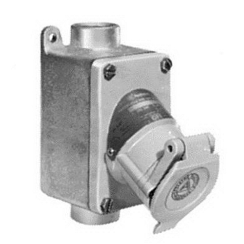 Explosionproof Receptacle Assembly, 1-Gang Dust-Ignitionproof Feed Through, 125 VAC, 20 A, 1 hp, 3 Pole, 2 Wires, NEMA 3/3R NEMA, Copper Free Aluminum, 6.13 in H x 3 in W x 5.69 in D Dimensions