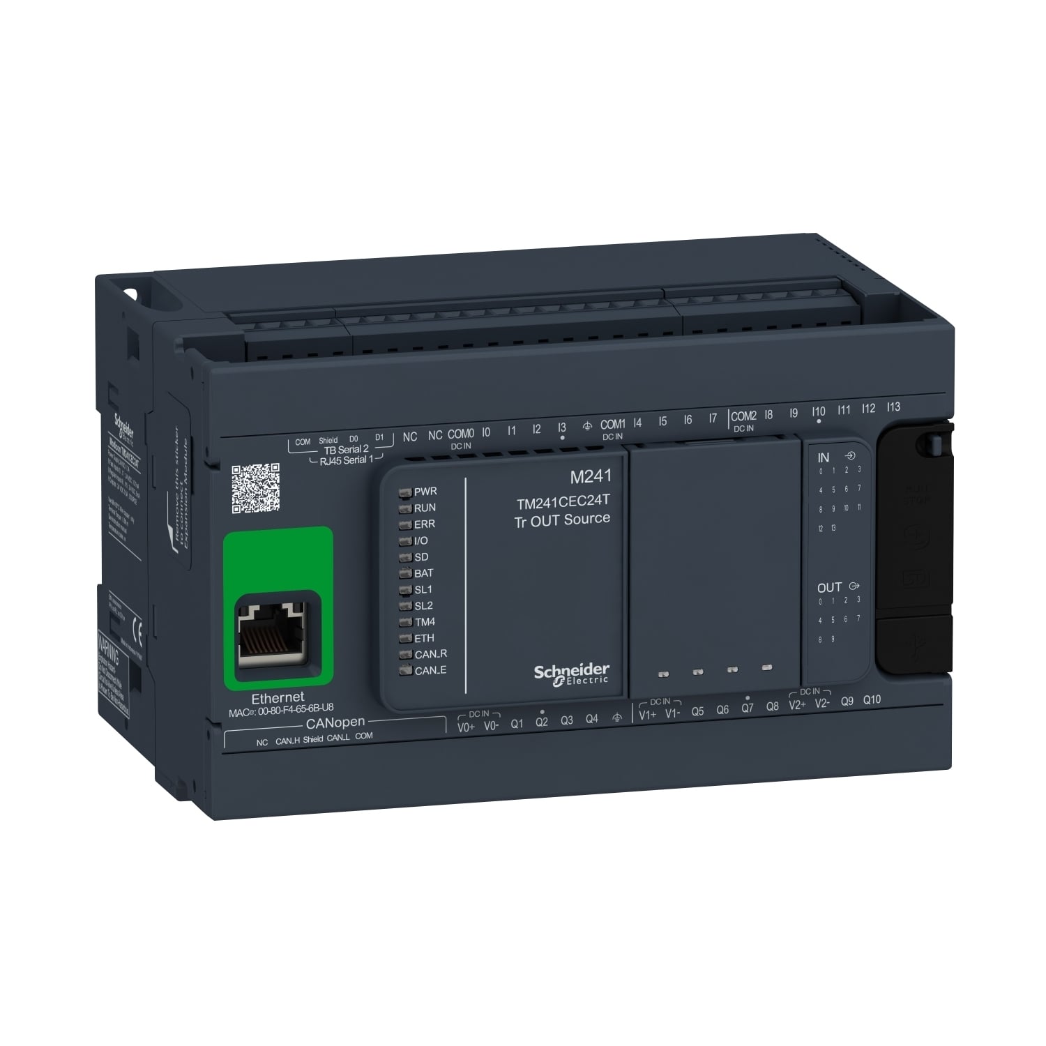 logic controller, Modicon M241, 24 IO, transistor, PNP, Ethernet, CAN master