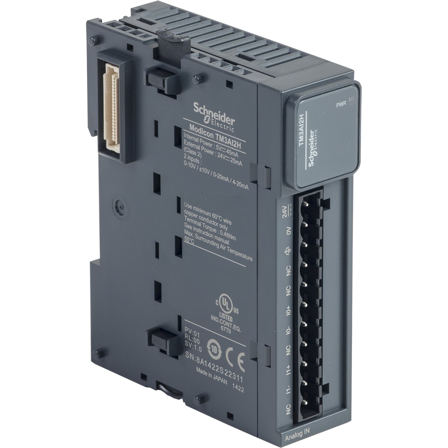 analog input module, Modicon TM3, 2 inputs high resolution, screw, 24V DC