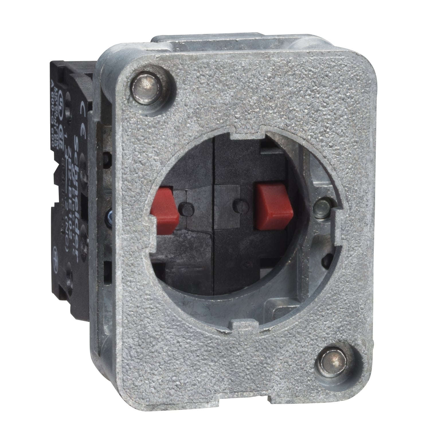 Contact block, Harmony XAC, single contact, spring return, front mounting, 40mm horizontal/30mmVertical fixing centres, 2NO