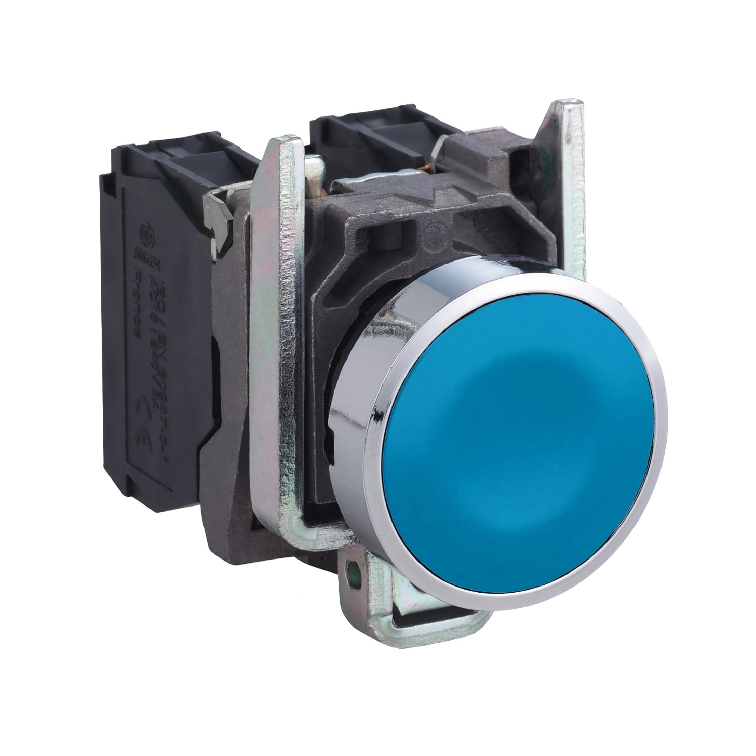 Push button, Harmony XB4, metal, flush, blue, 22mm, spring return, unmarked, 1NO
