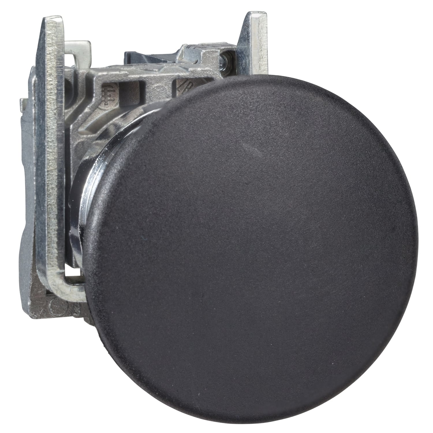 Push button, Harmony XB4, metal, black mushroom 40mm, 22mm, spring return, unmarked, 1NO