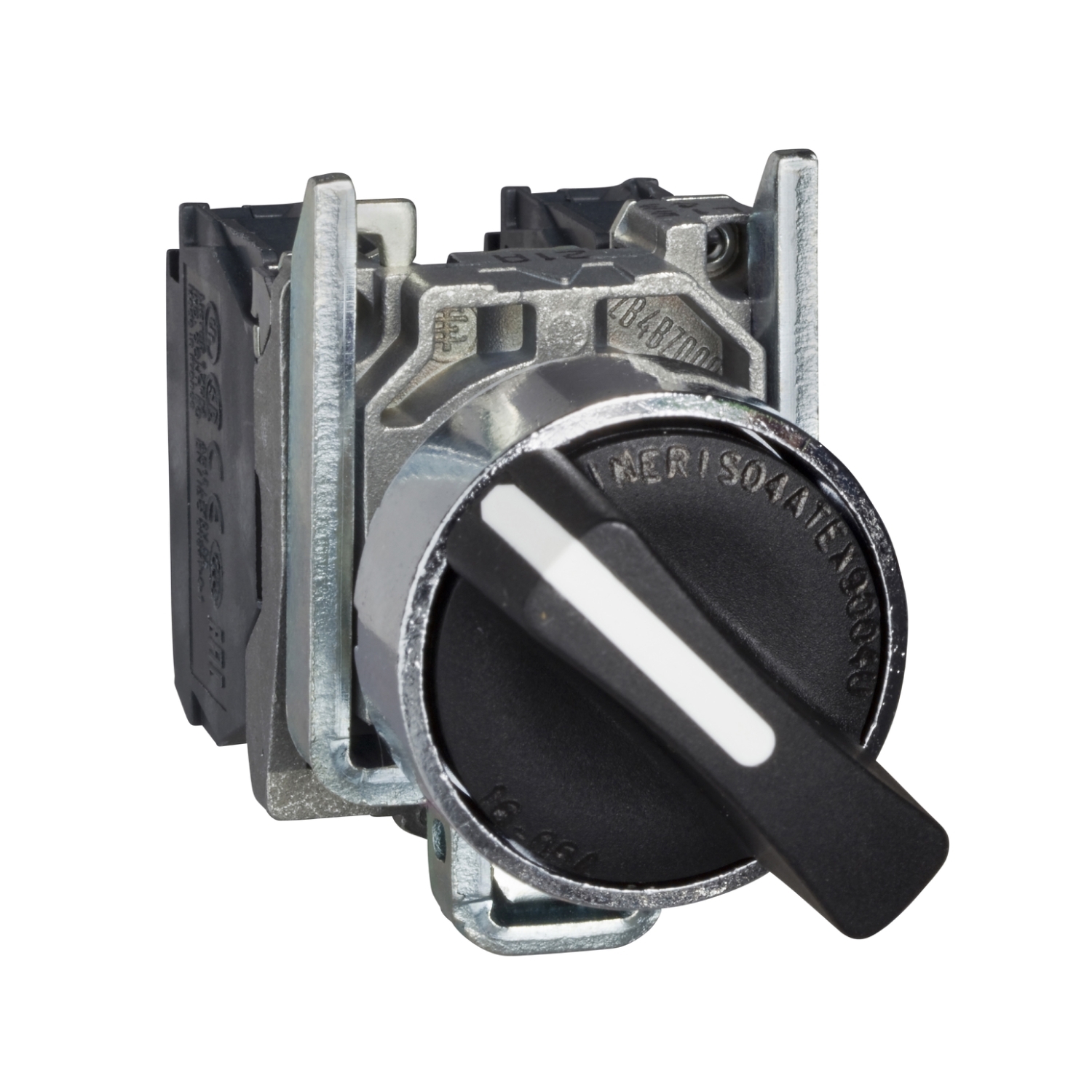 Selector switch, Harmony XB4, metal, black, 22mm, 3 positions, spring spring return, 1NO