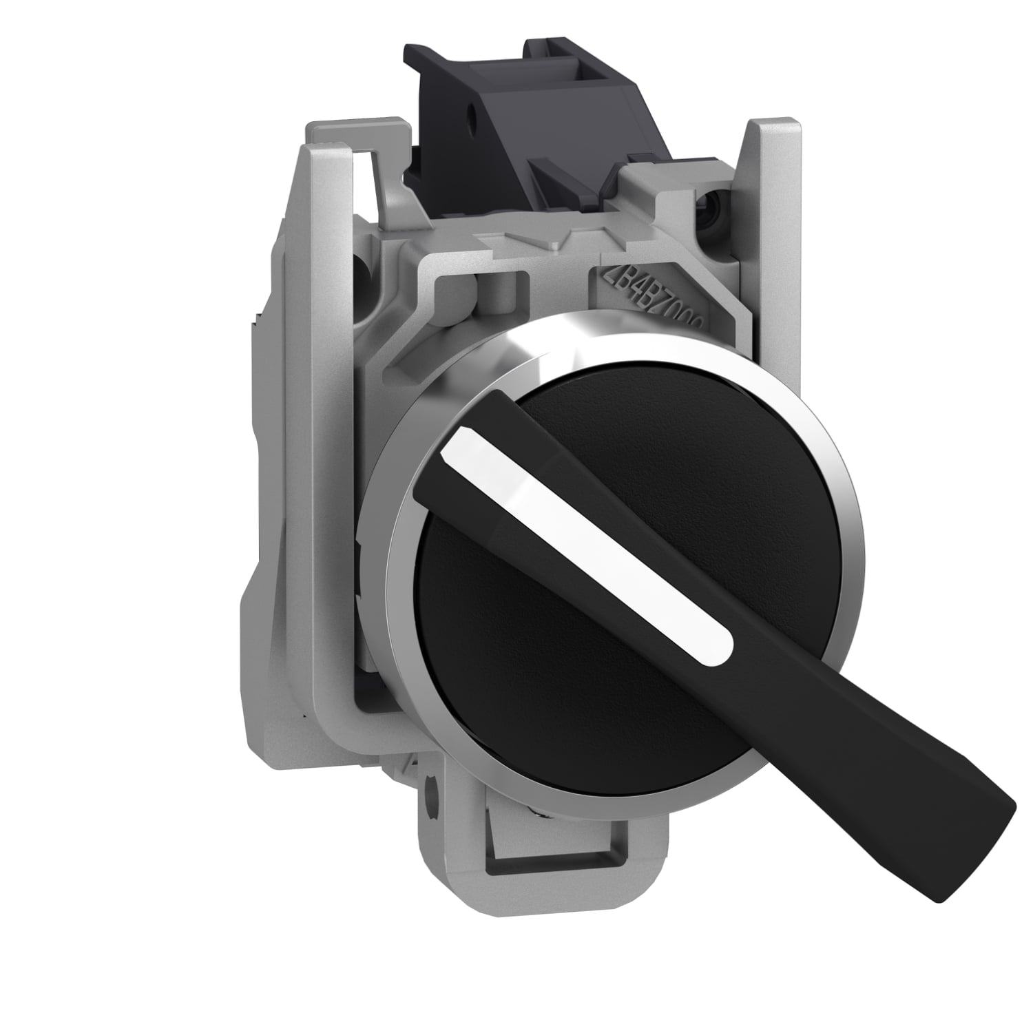 Selector switch, Harmony XB4, metal, black 22mm, long handle, 3positions, stay put, 2NO
