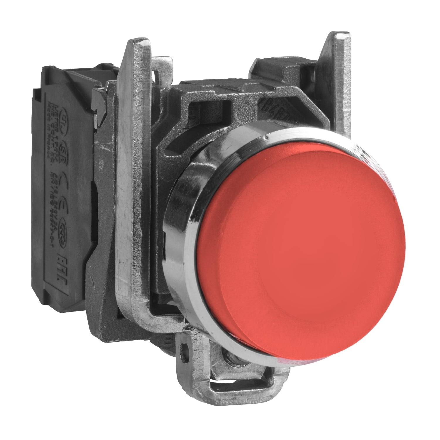 22mm push button, Harmony XB4, metal base, red no guard push button, 1NO contact, screw clamp terminals, unmarked