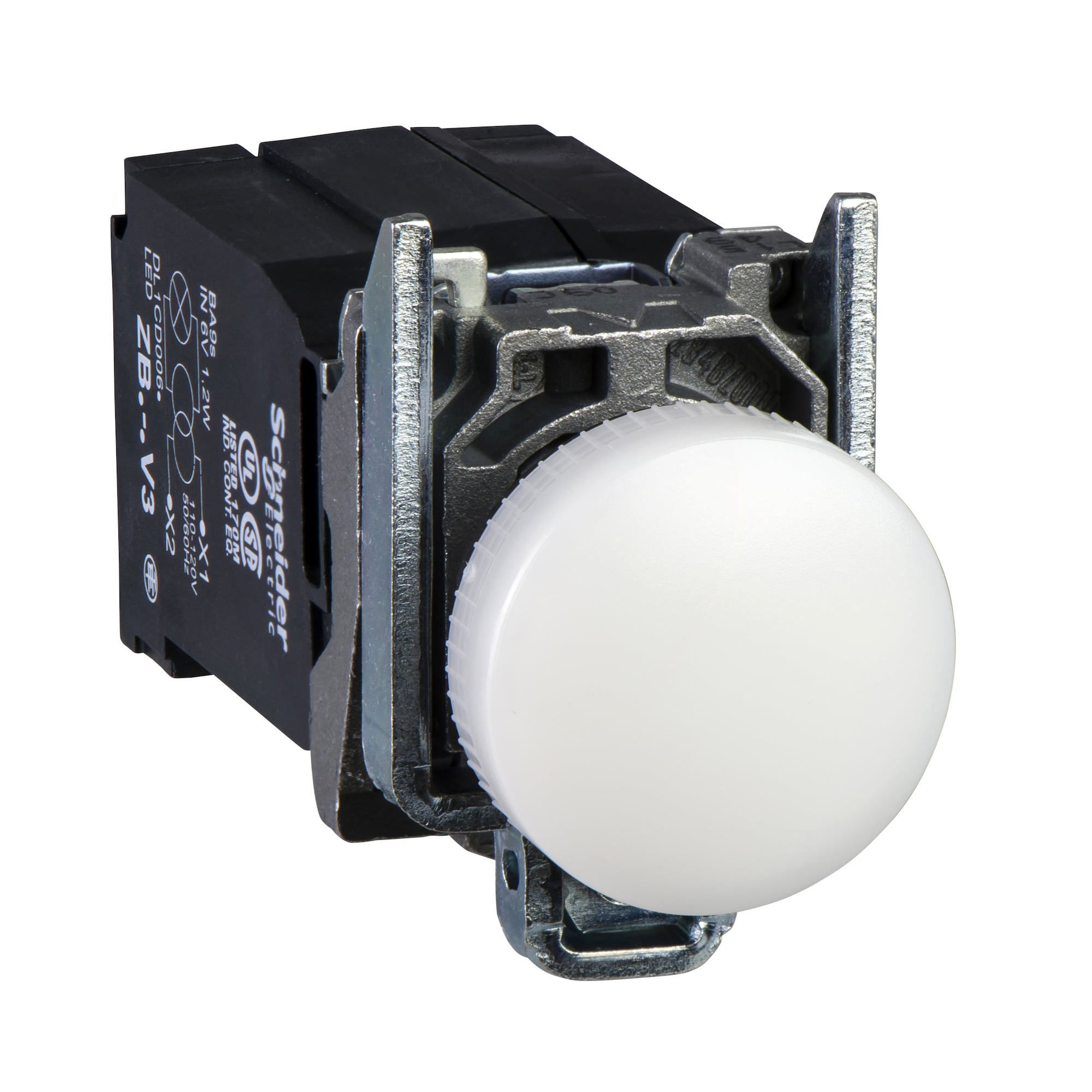 Pilot light, Harmony XB4, white complete 22 mm plain lens with BA9s bulb 110...120 V