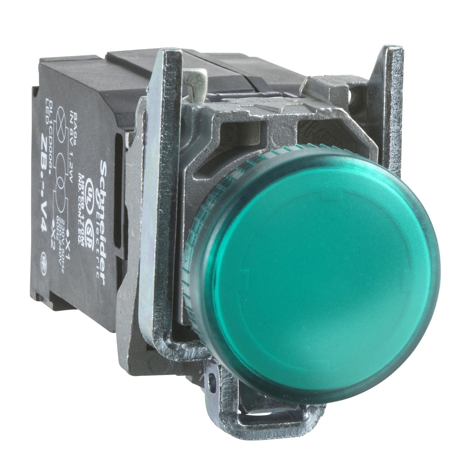 Pilot light, Harmony XB4, metal, green, 22mm, plain lens with BA9s bulb, 110...120V AC