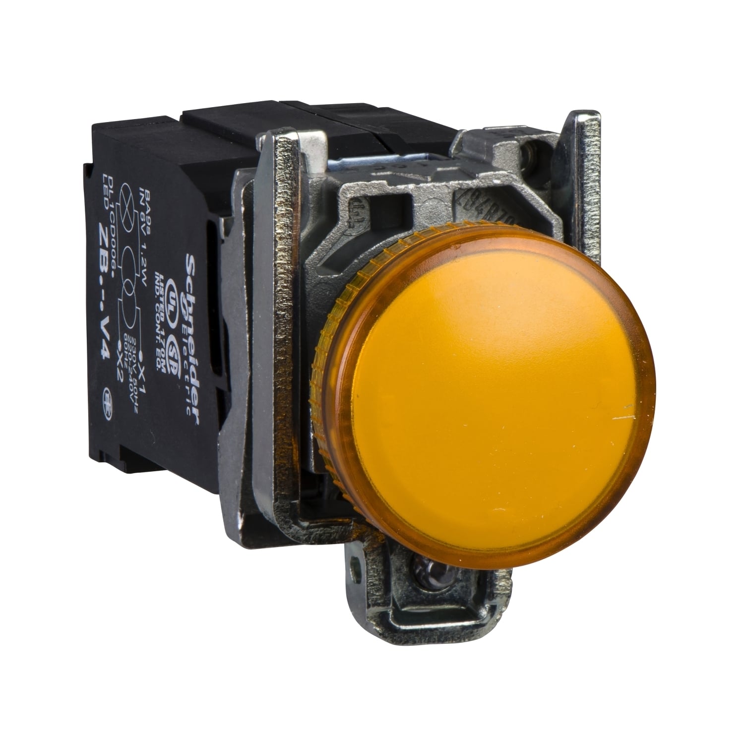 Pilot light, Harmony XB4, incandescent light, orange, 22mm, with plain lens, BA9s bulb, 110?120V