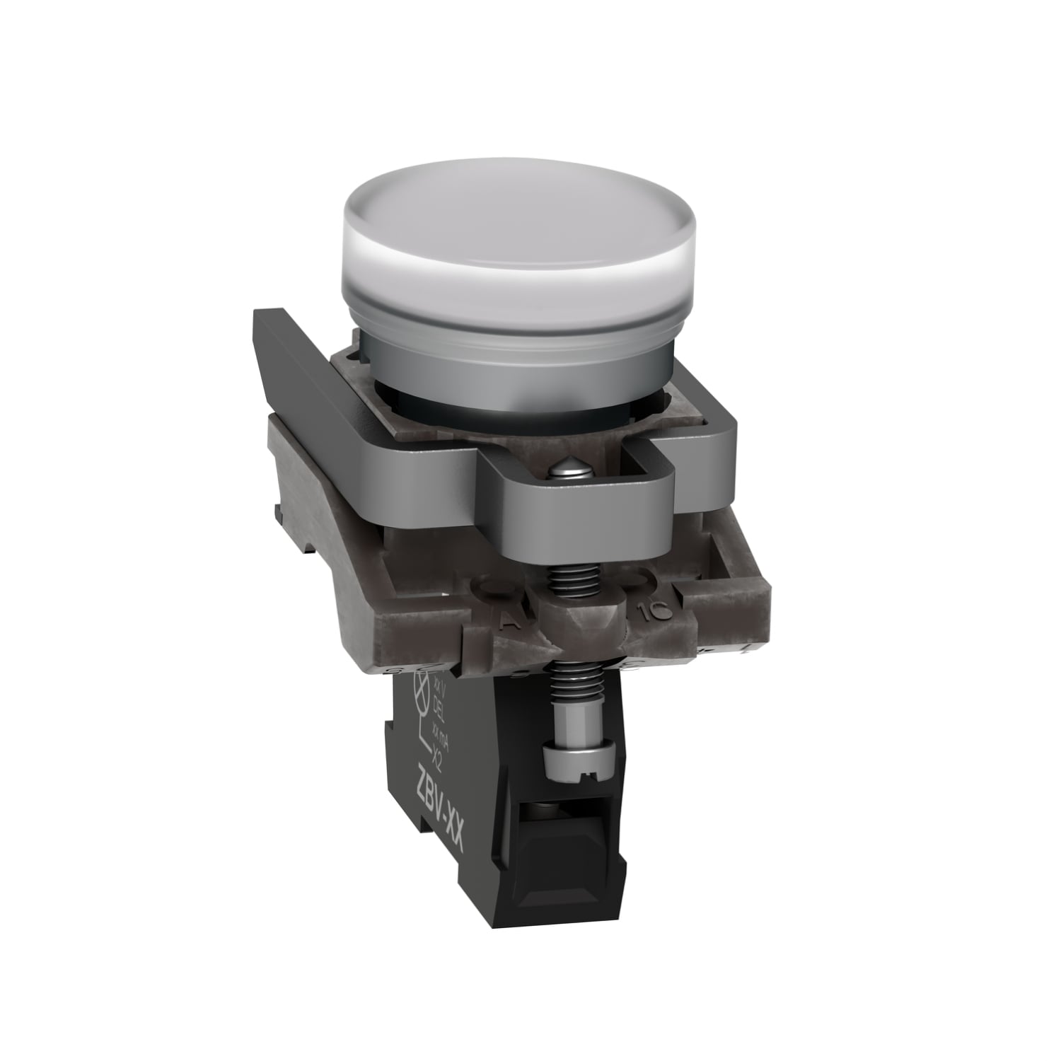 Pilot light, Harmony XB4, metal, white, 22mm, plain lens with BA9s bulb, lt 250V