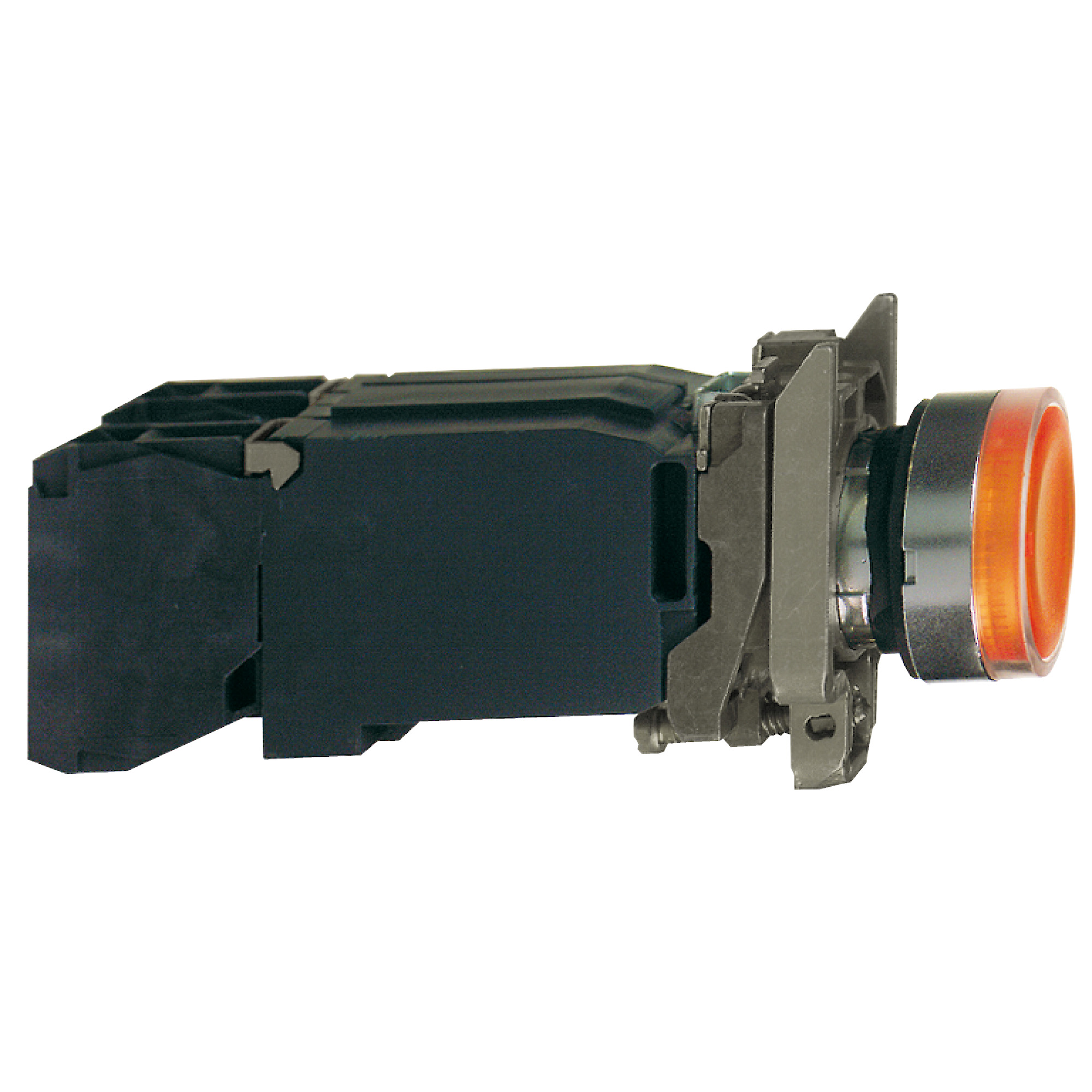 Illuminated push button, Harmony XB4, orange flush complete illum pushbutton 22 mm spring return 1NO+1NC 220...240 V