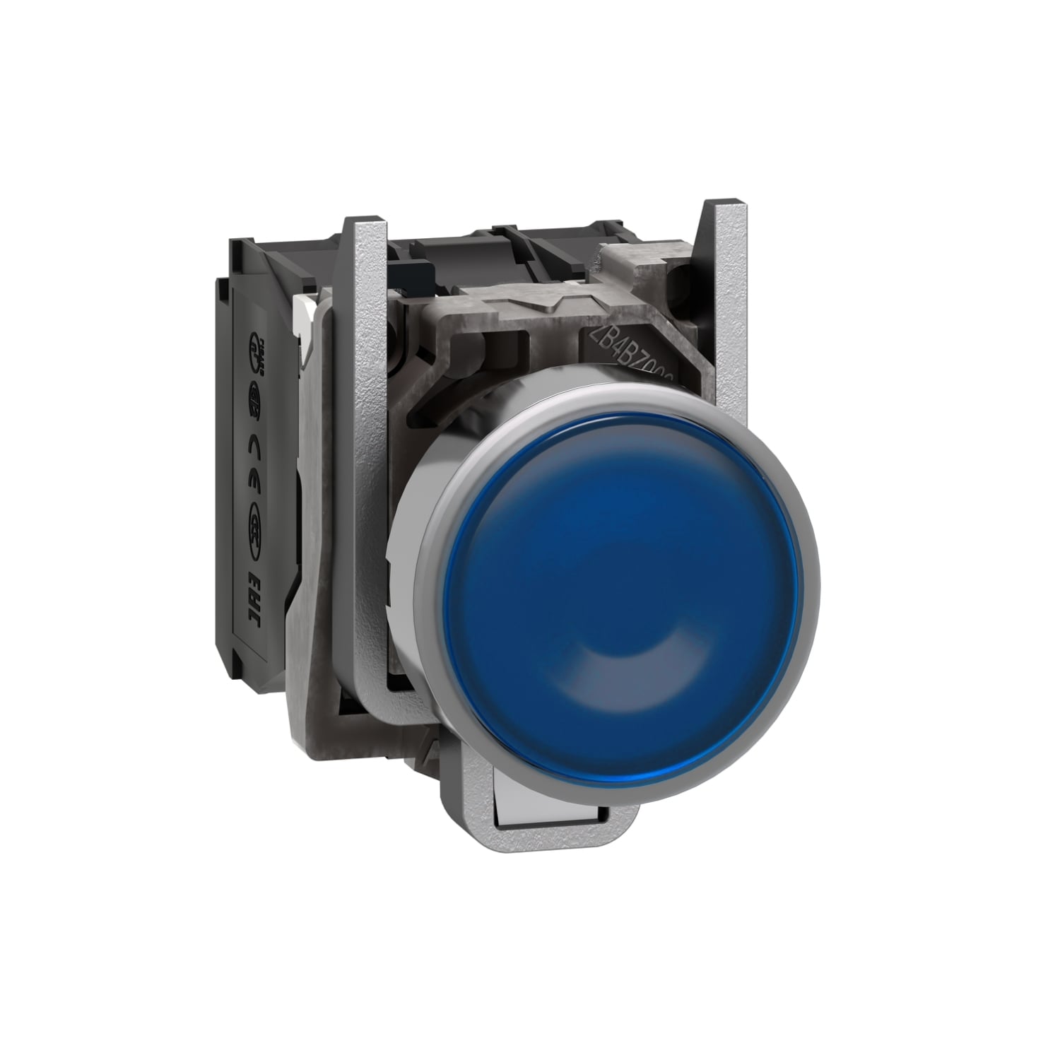 Illuminated push button, Harmony XB4, metal, blue flush, 22mm, universal LED, plain lens, 1NO + 1NC, 24V AC DC
