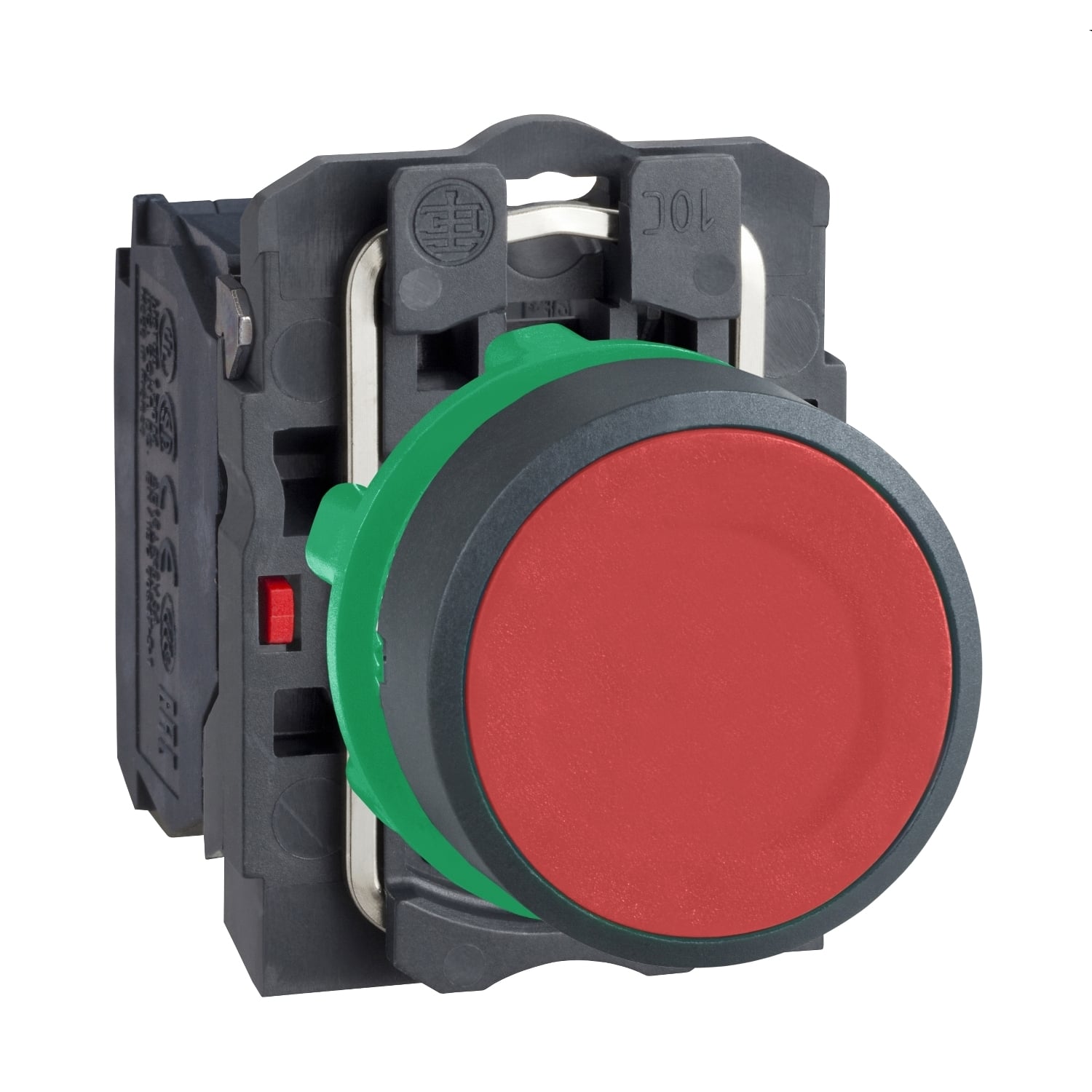 Push button, Harmony XB5, plastic, flush, red, 22mm, spring return, unmarked, 1NC