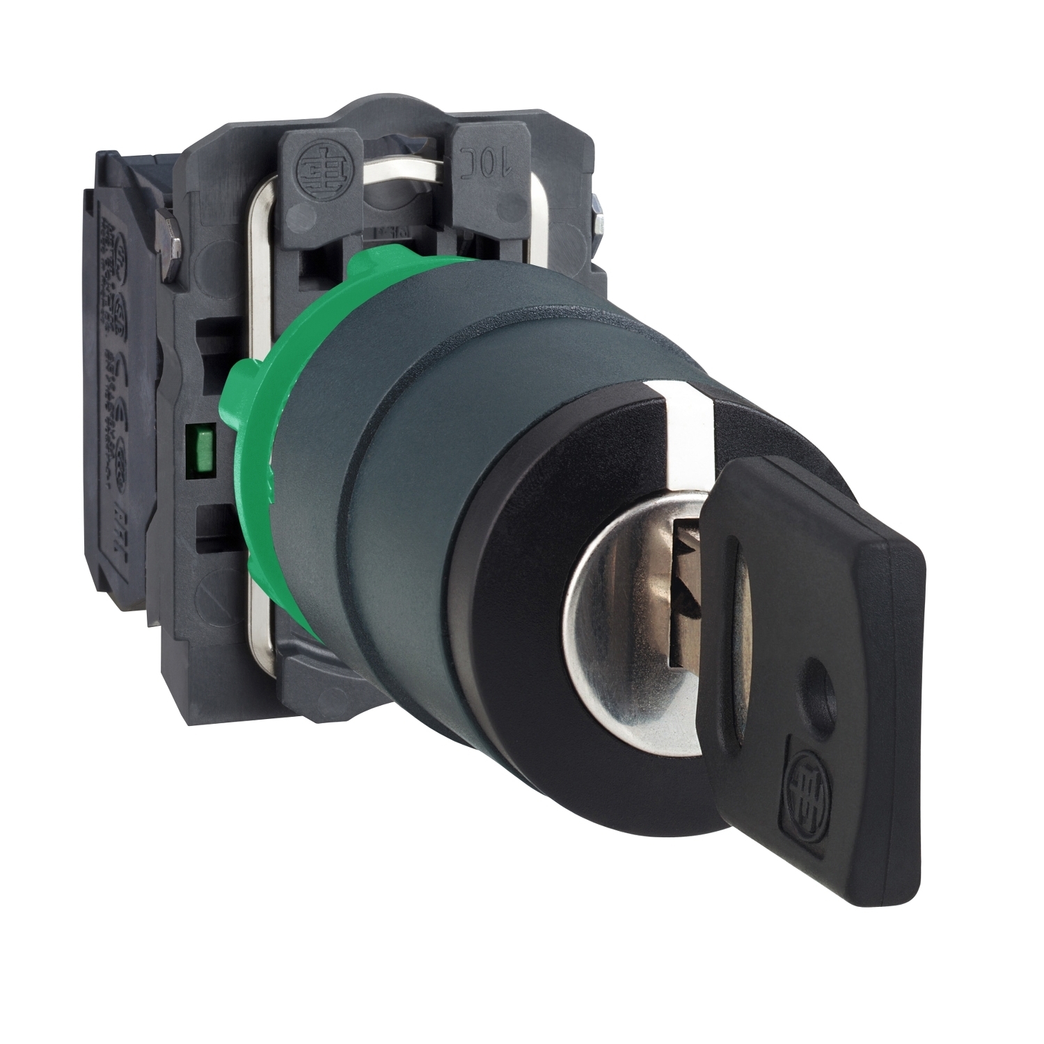 Key switch selector, Harmony XB5, plastic, black, 22mm, key 455, 3 positions,stay put, 2 NO