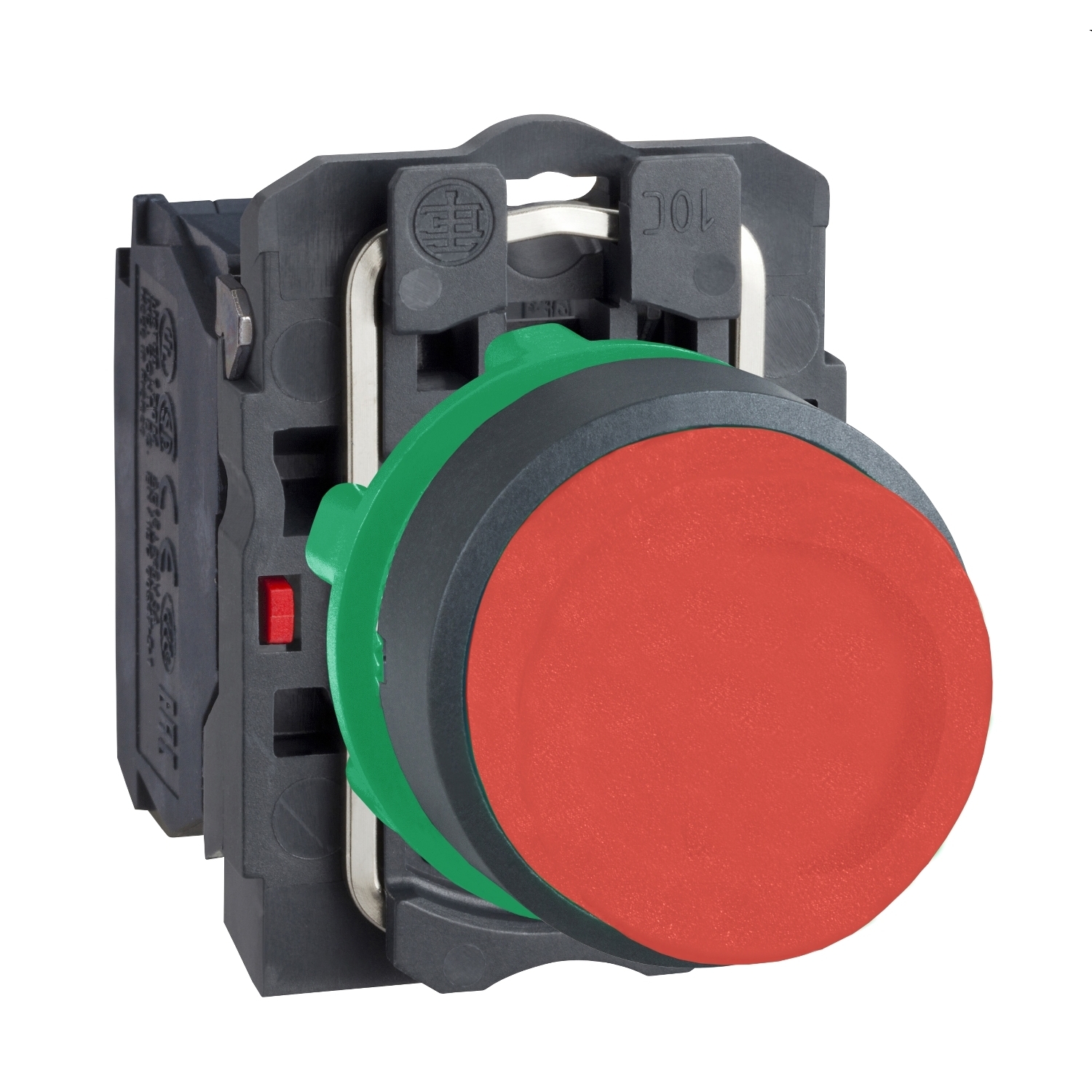 Push button, Harmony XB5, plastic, projecting, red, 22mm, spring return, unmarked, 1NC