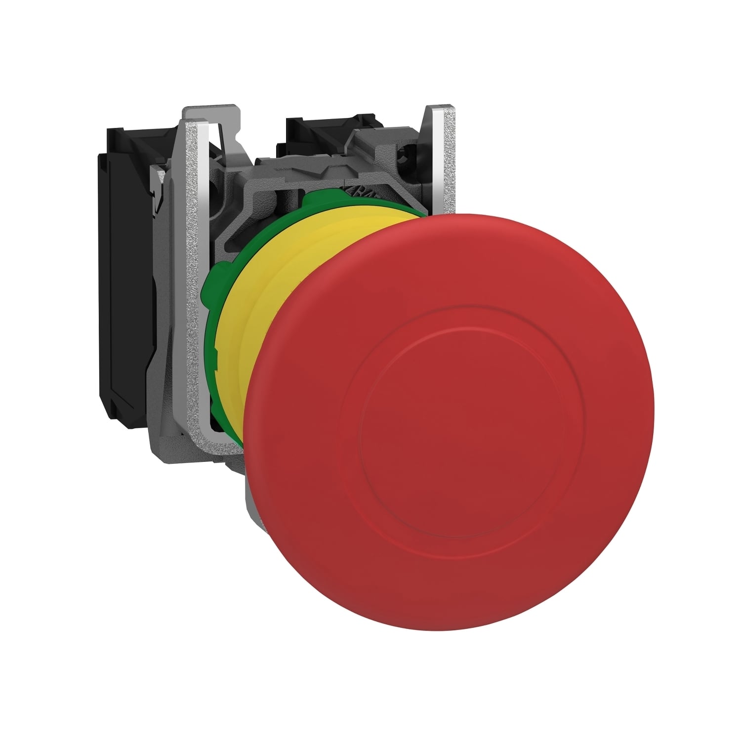 Emergency stop switching off, Harmony XB5, plastic, red mushroom 40mm, 22mm trigger latching push pull, 1NO+1NC