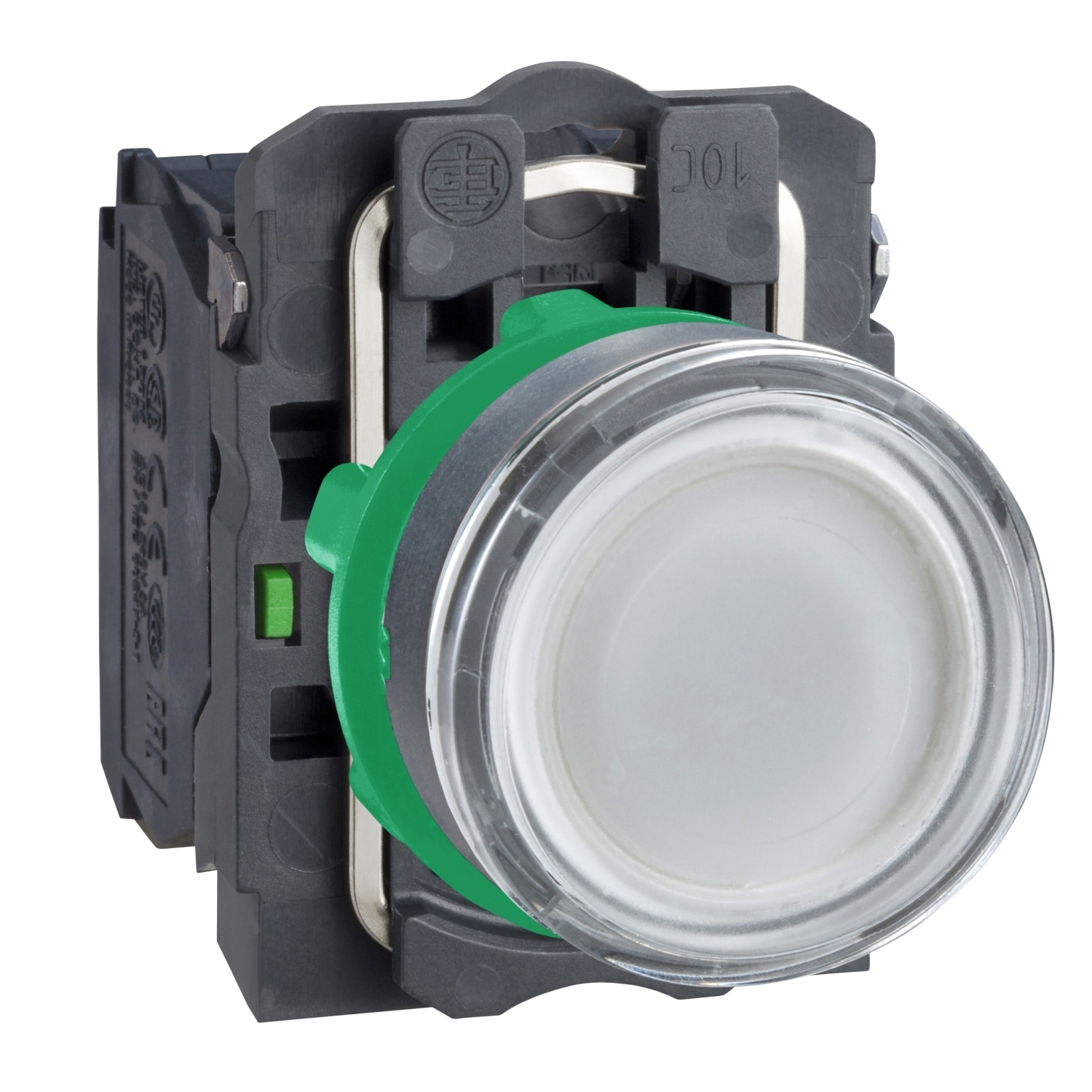 Illuminated push button, Harmony XB5, white flush, plastic, 22mm, spring return, 1NO + 1NC, 250V