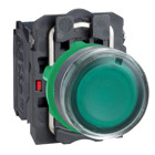 Harmony XB5, Illuminated push button, plastic, flush, green, 22, plain lens for BA9s bulb, spring return, <= 250 V, 1 NO + 1 NC