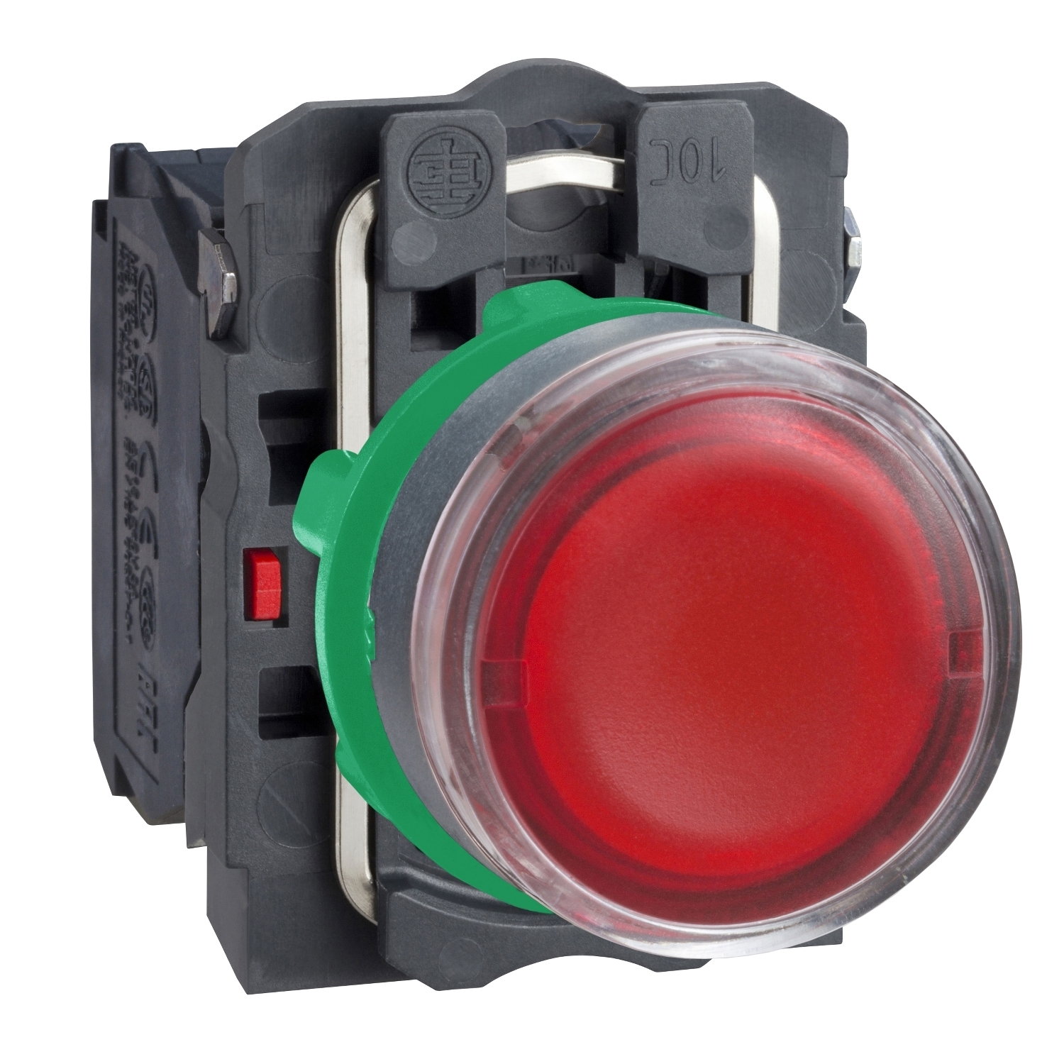 Illuminated push button, Harmony XB5, plastic, flush, red, 22mm, plain lens for BA9s bulb, spring return, lower than 250V, 1NO + 1NC