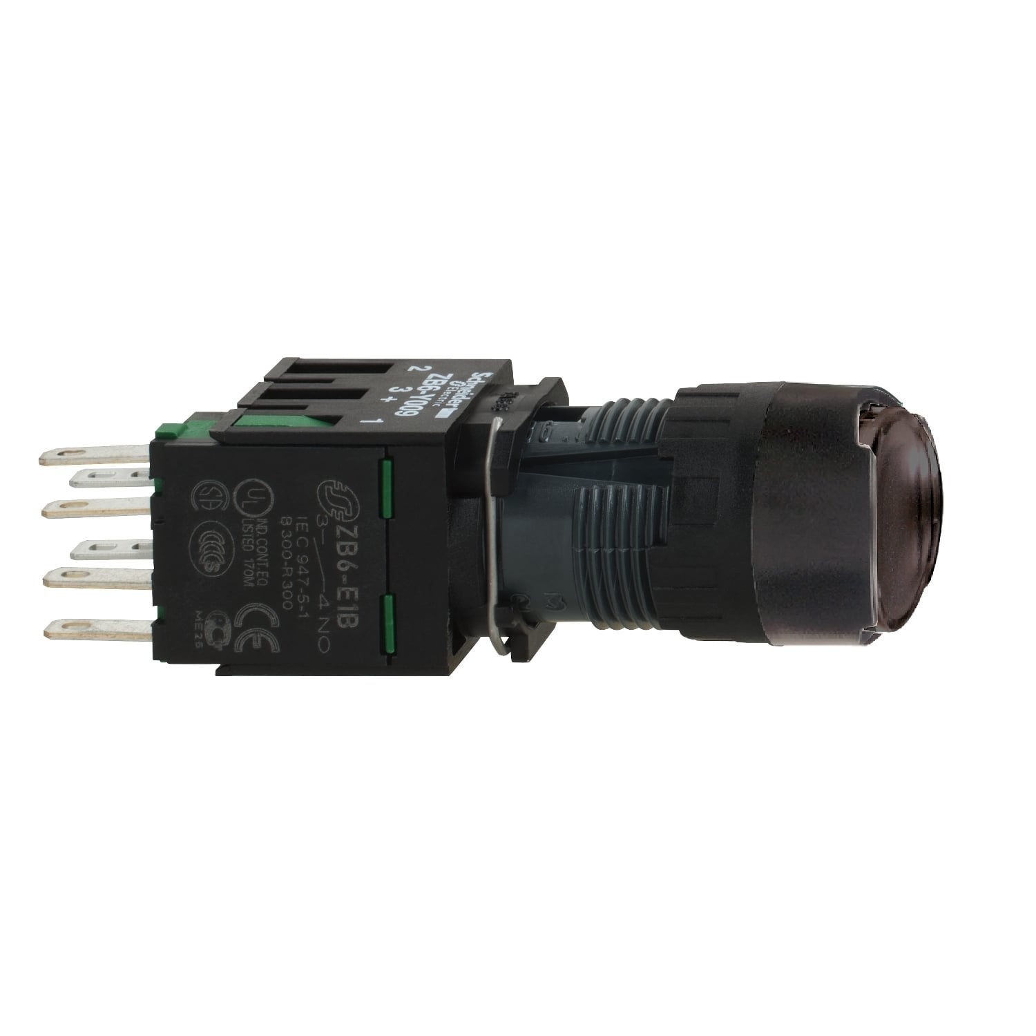 Complete push button, Harmony XB6, black flush pushbutton, 16mm, spring return, 1NO, unmarked