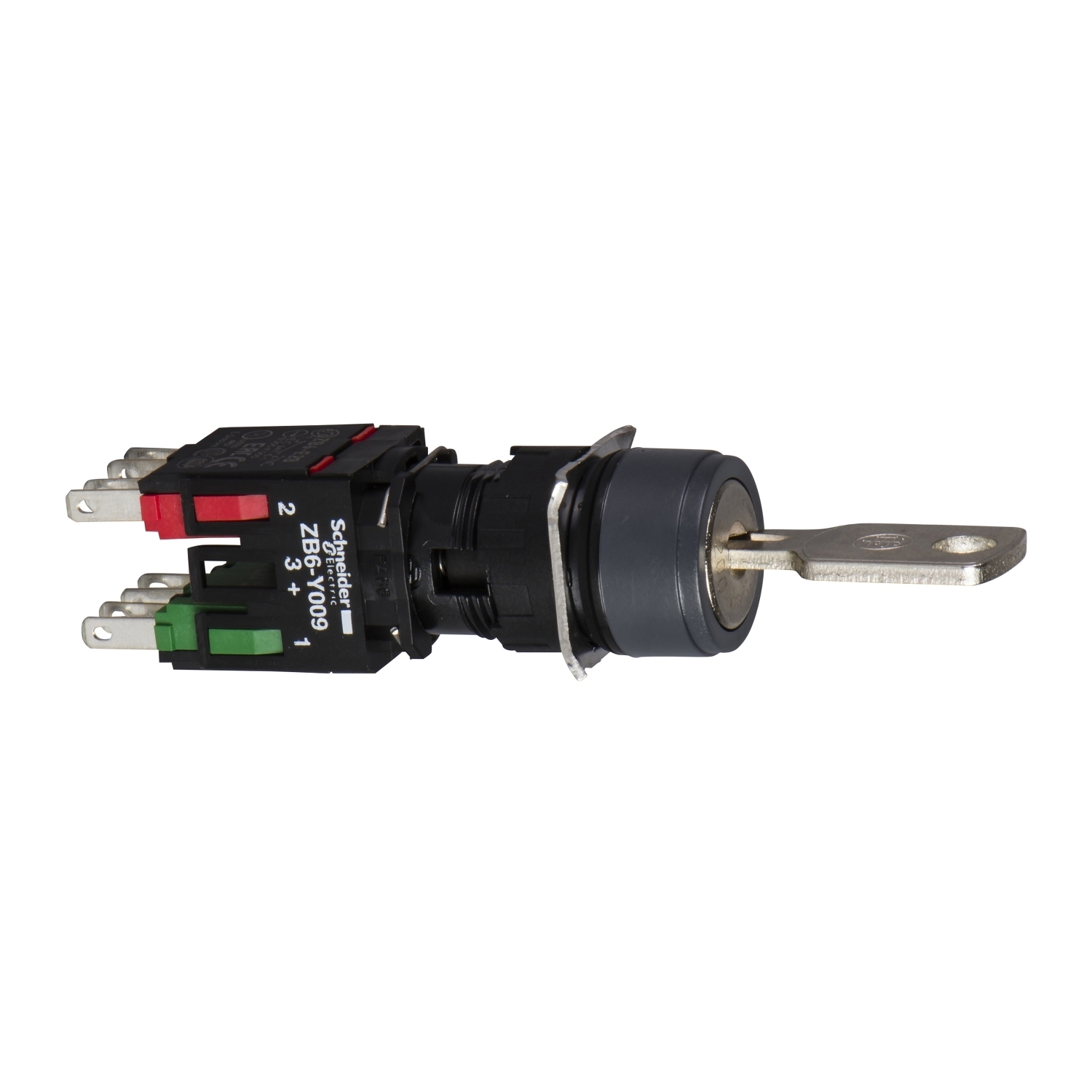 Complete selector switch, Harmony XB6, black round, 16mm, 2 positions, stay put, 1NO + 1NC, key 200
