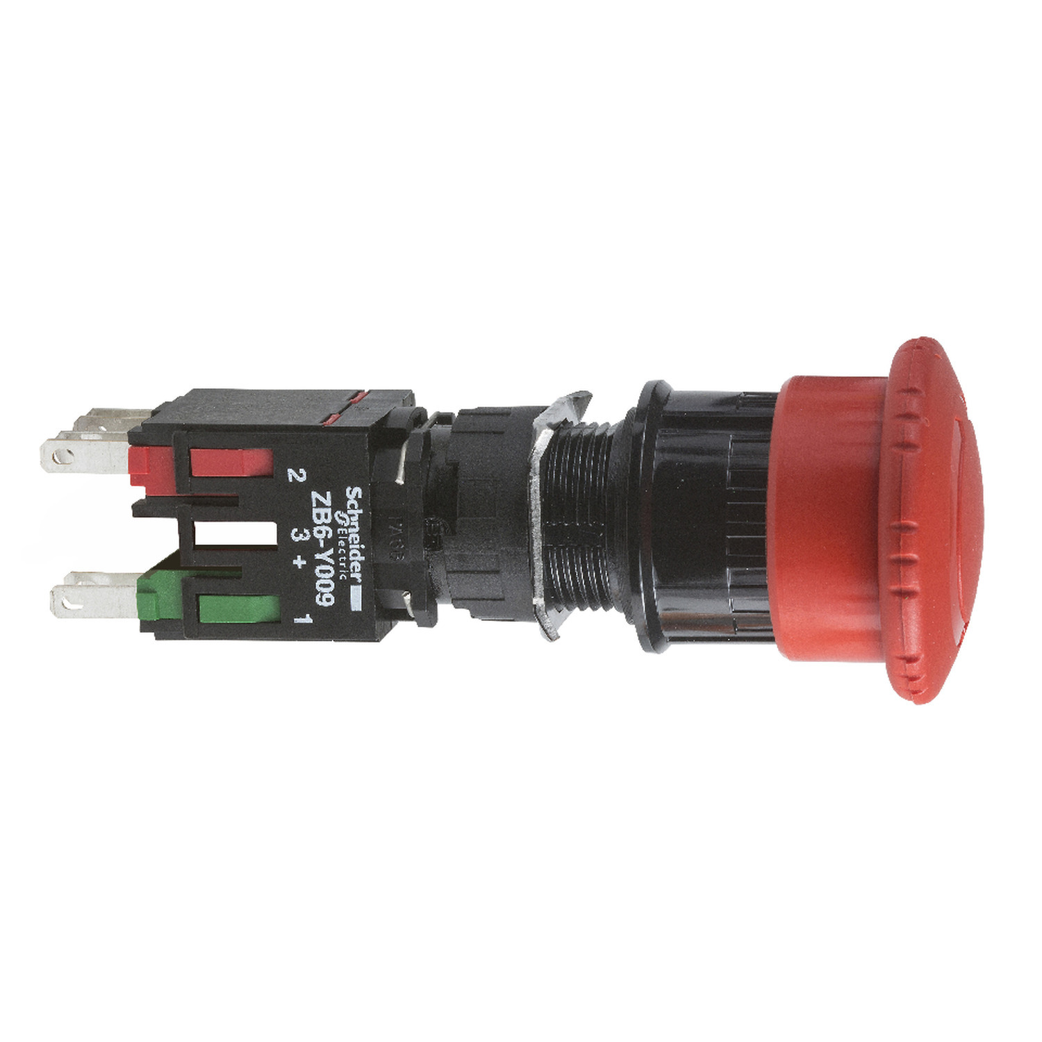 Complete emergency stop push button, Harmony XB6,16mm, red pushbutton 30mm, trigger latching turn to release, 1NO + 1NC, key 200