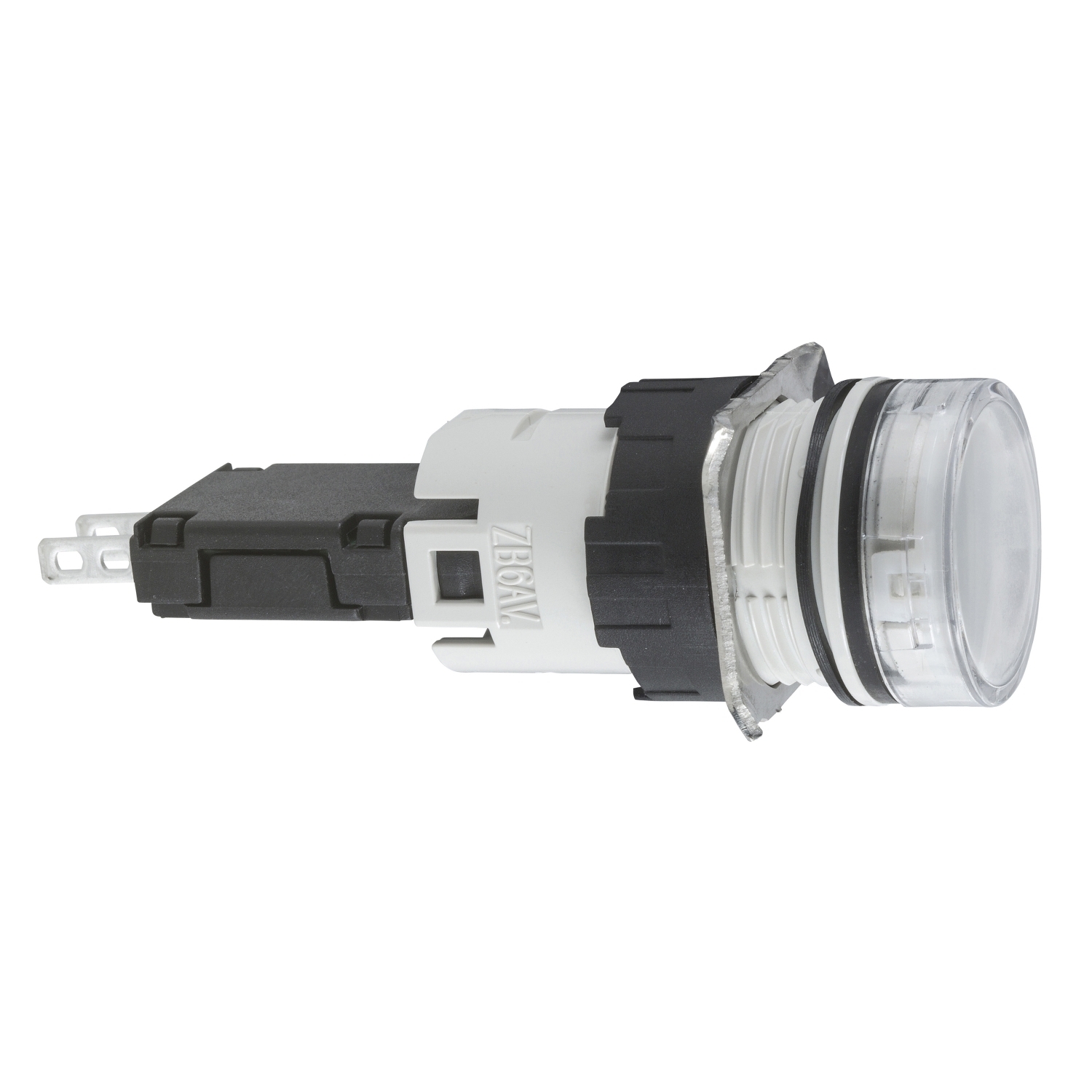 Complete pilot light, Harmony XB6, round white, plastic, 16mm, integral LED 12...24V
