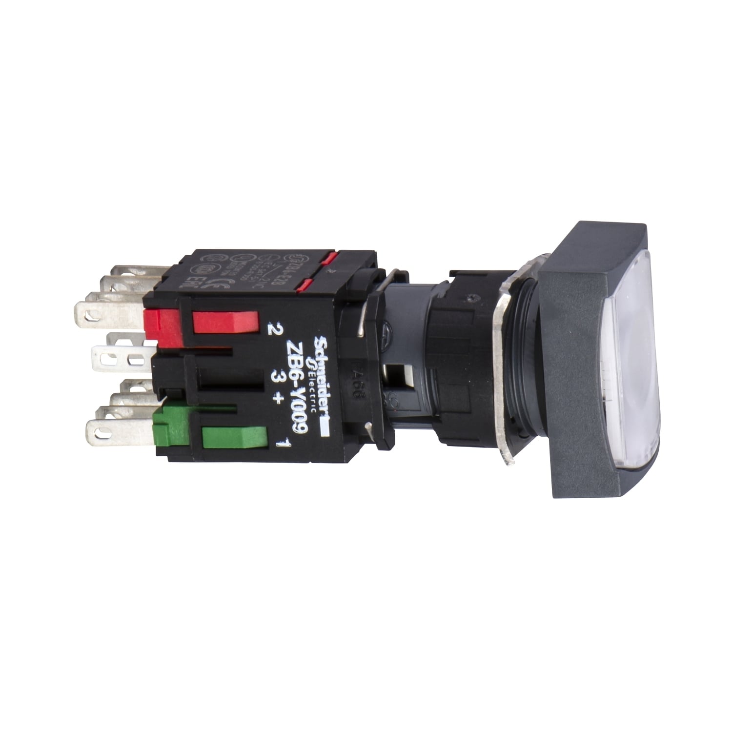 Complete illuminated push button, Harmony XB6, white rectangular flush, 16mm, latching, 1NO + 1NC,  12...24V