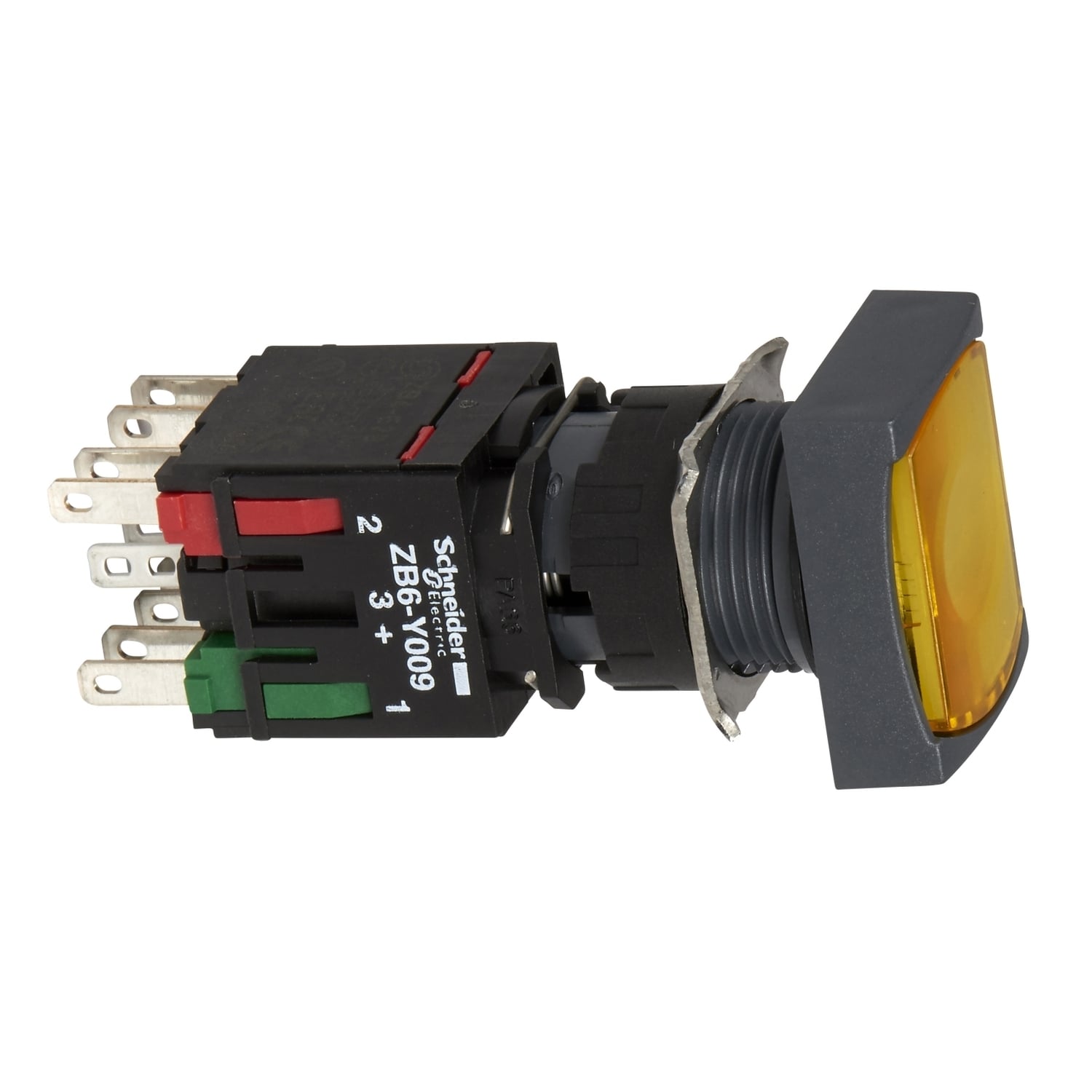 Complete illuminated push button, Harmony XB6, yellow rectang flush, 16mm, spring return, 1NO + 1NC,  12...24V