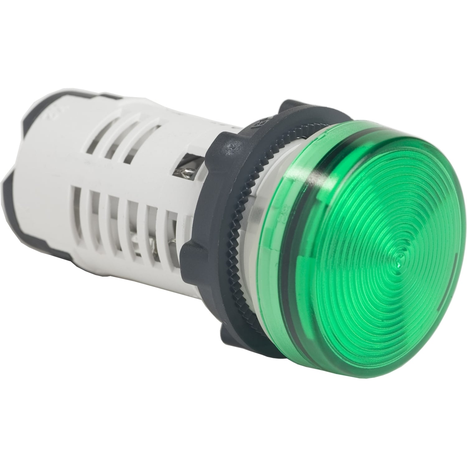Monolithic pilot light, Harmony XB7, plastic, green, 22mm, integral LED, 110...120V AC